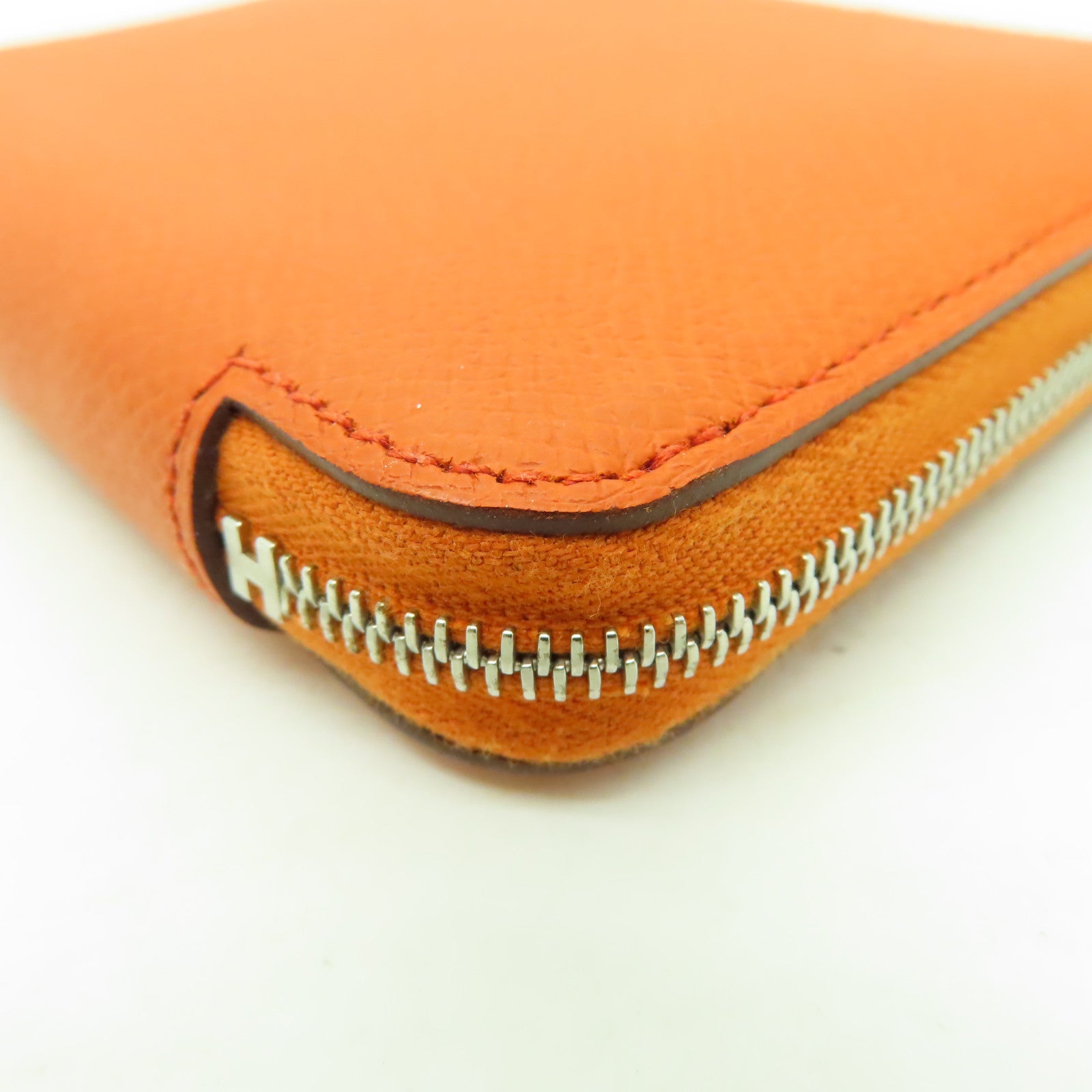 HERMES Epsom皮革Silk In Compact銀扣錢包橙色