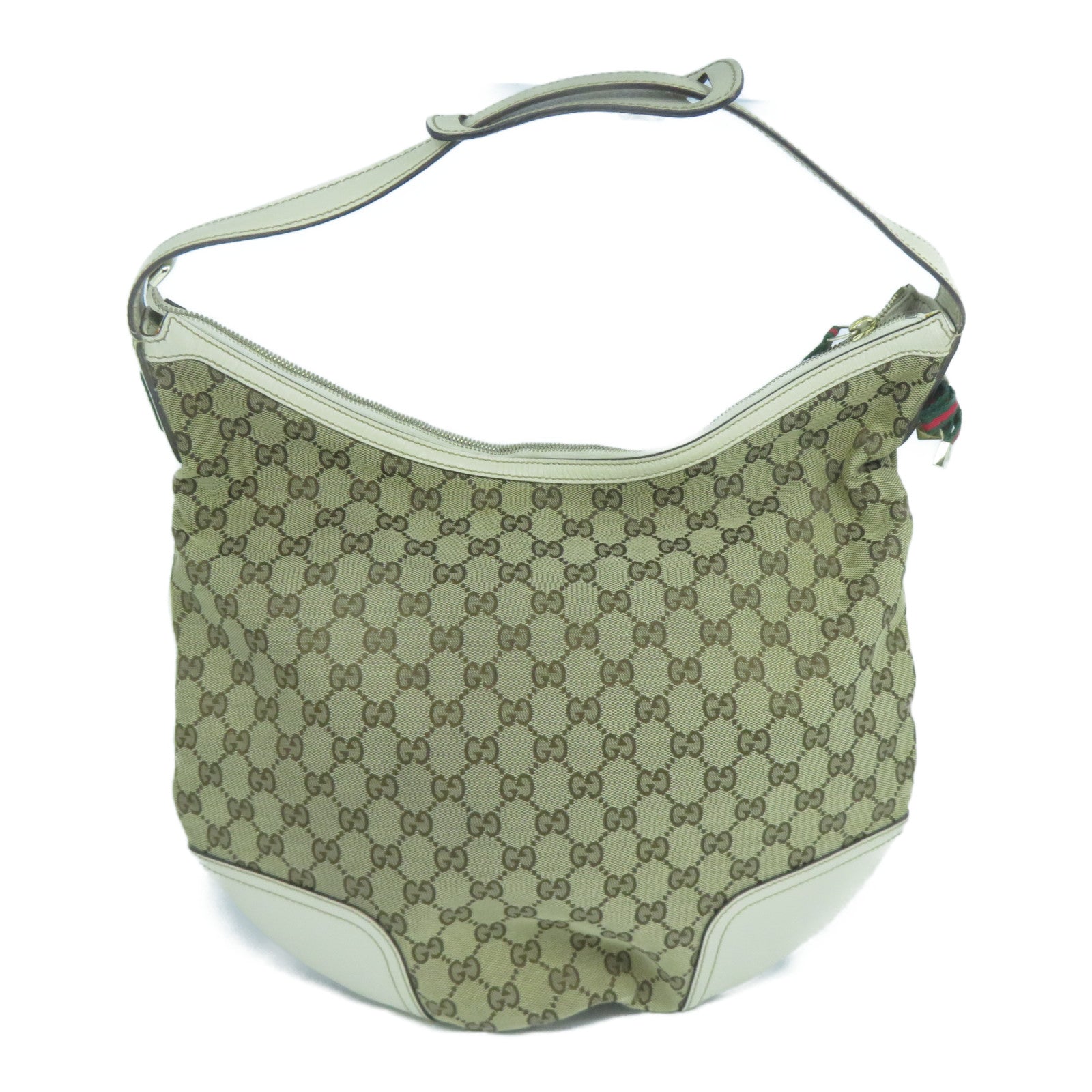 GUCCI 帆布/牛皮皮革Shoulder Bag金扣肩背袋啡色/白色