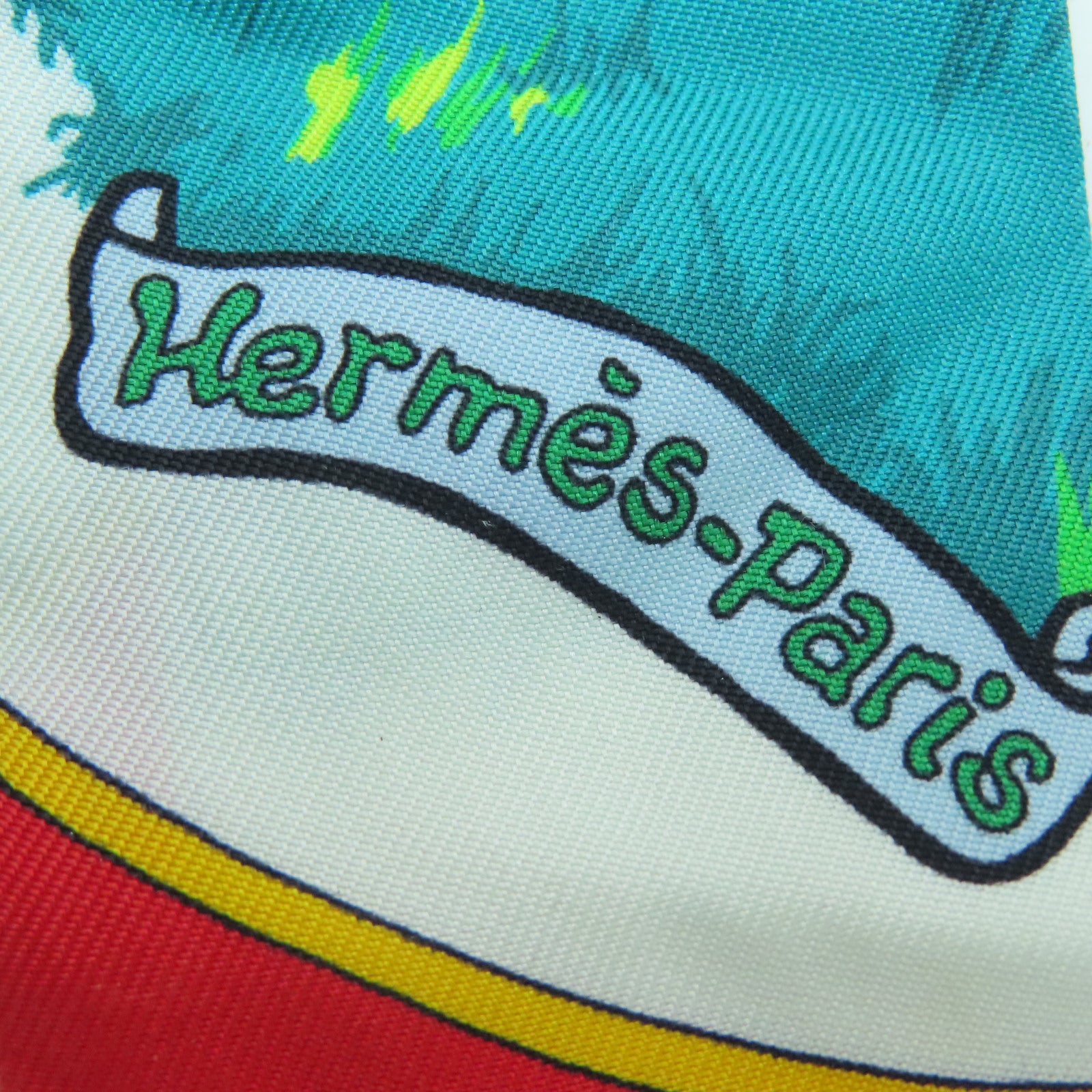 HERMES 絲質Twilly絲巾藍色/綠色