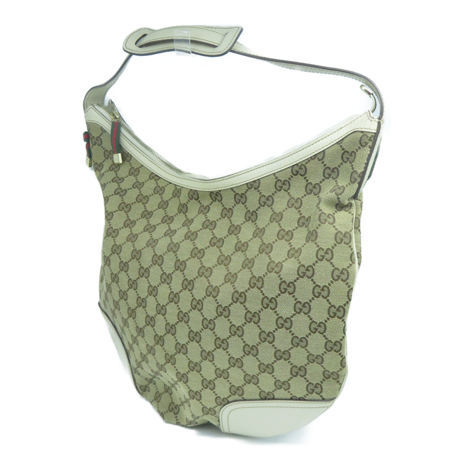 GUCCI 帆布/牛皮皮革Shoulder Bag金扣肩背袋啡色/白色