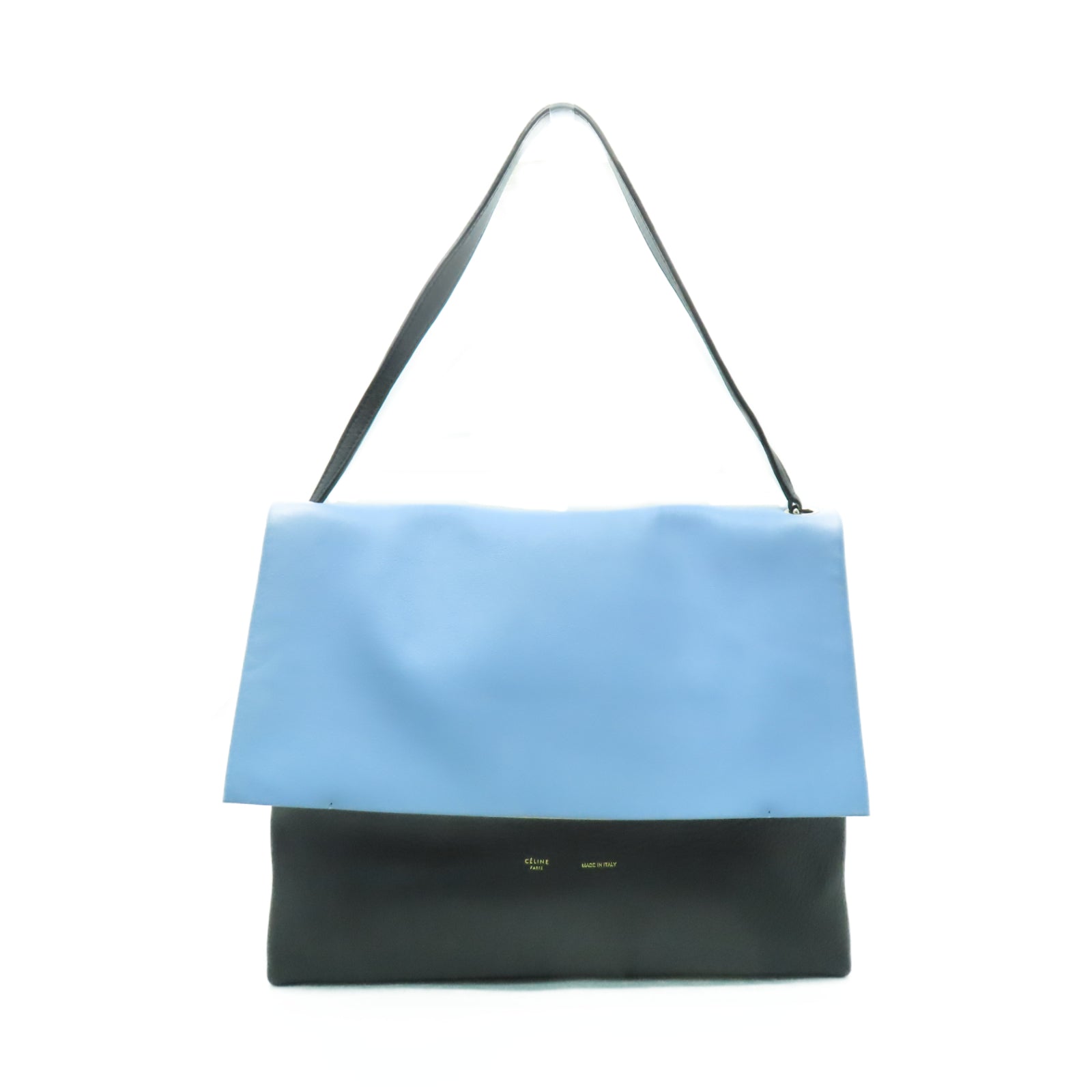 CELINE 牛皮皮革All Soft Bag銀扣肩背袋淺藍色/黑色