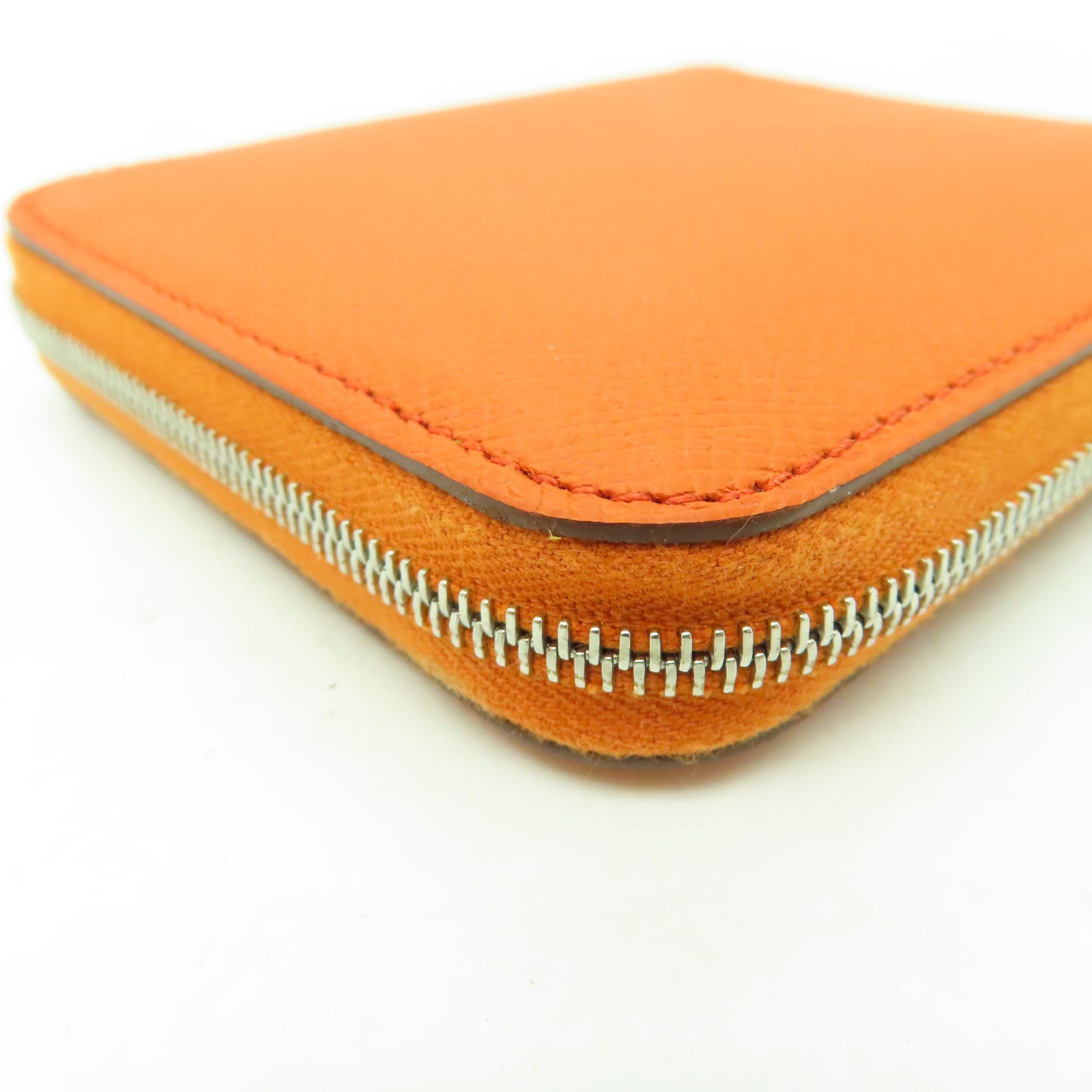 HERMES Epsom皮革Silk In Compact銀扣錢包橙色