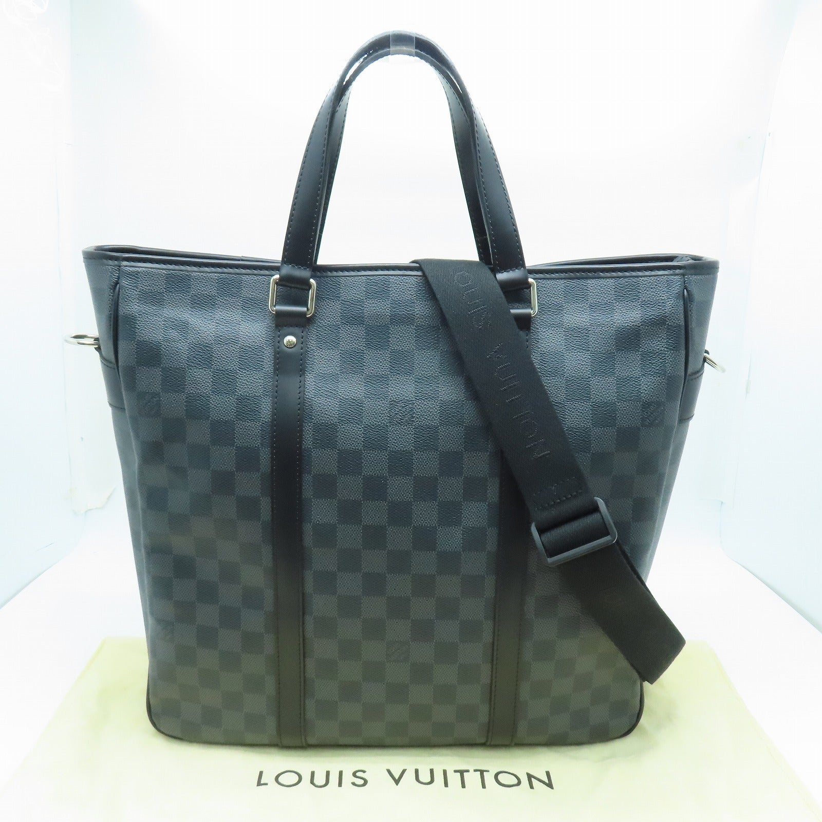 LOUIS VUITTON Damier Graphite Tadao銀扣手挽肩背兩用袋黑色灰色