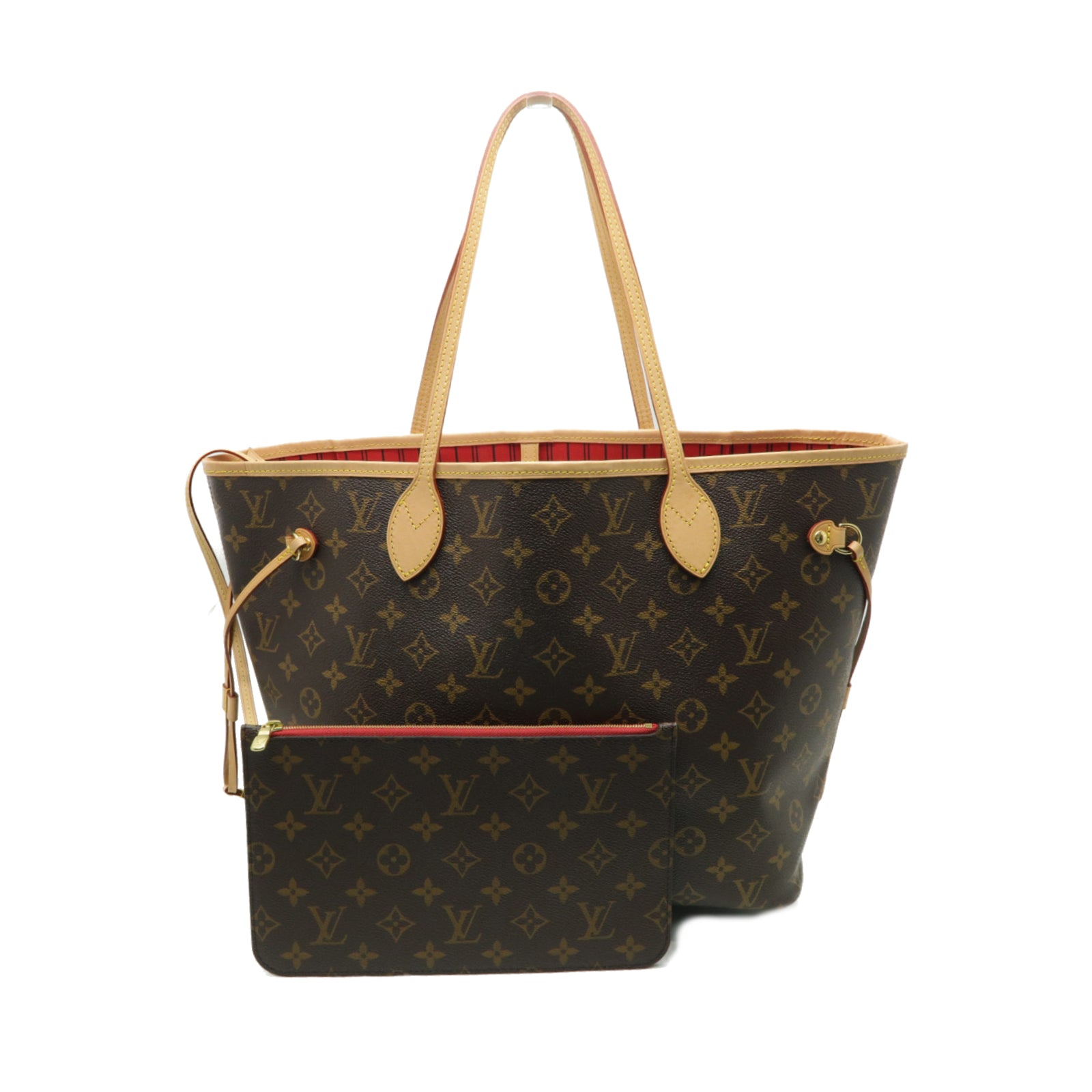 LOUIS VUITTON Monogram Neverfull MM金扣手挽袋啡色