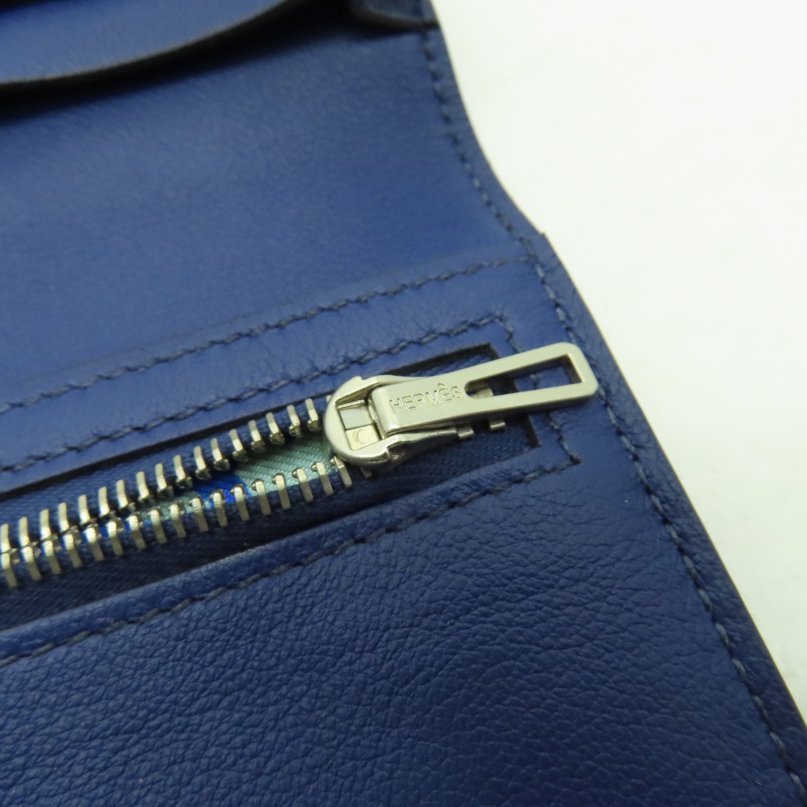HERMES 【激減優惠】Evercolor皮革Long Wallet銀扣長錢包藍寶石色