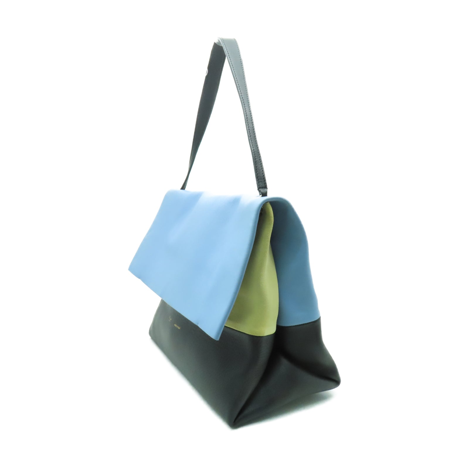 CELINE 牛皮皮革All Soft Bag銀扣肩背袋淺藍色/黑色