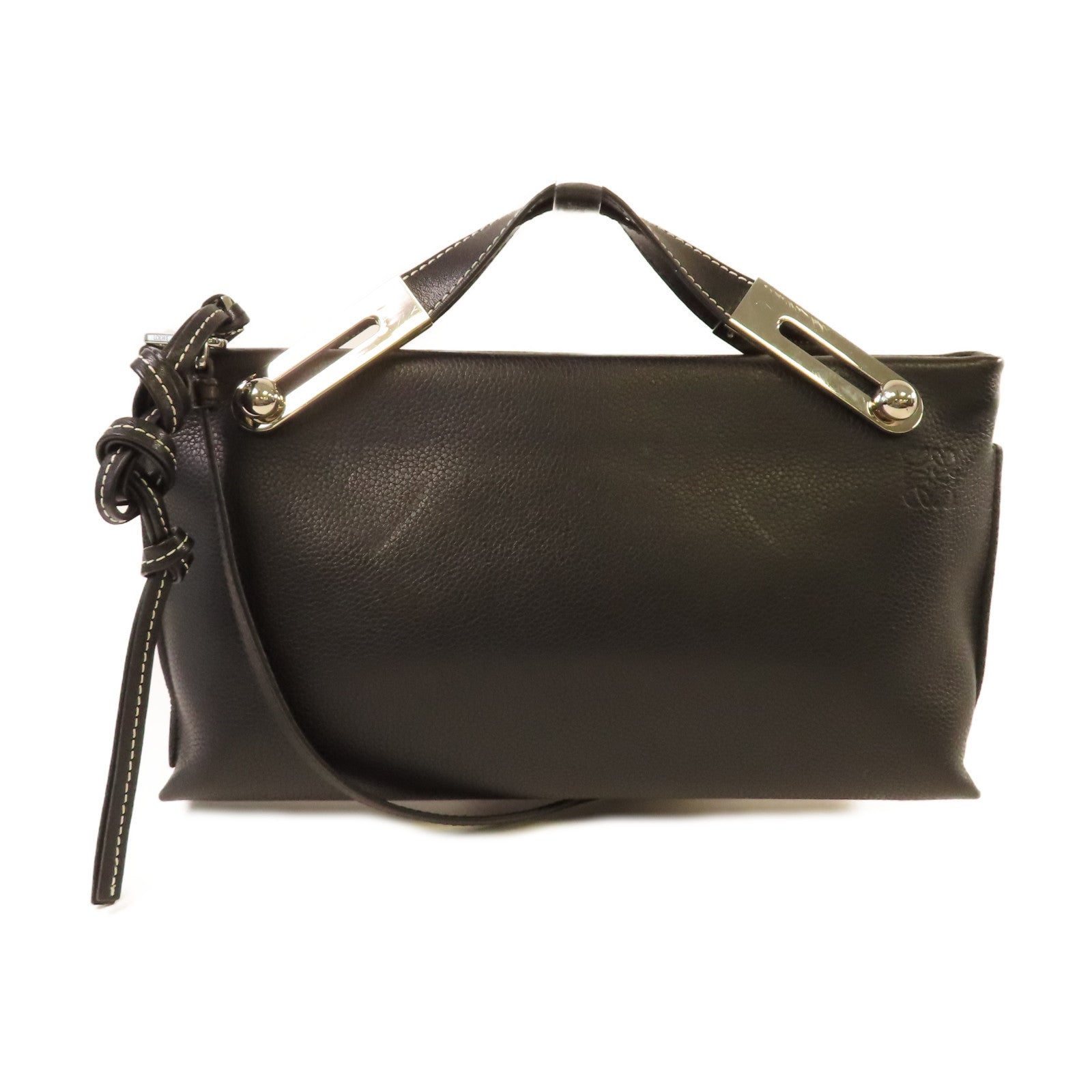 LOEWE 牛皮皮革2Way Shoulder Bag銀扣手挽肩背兩用袋黑色