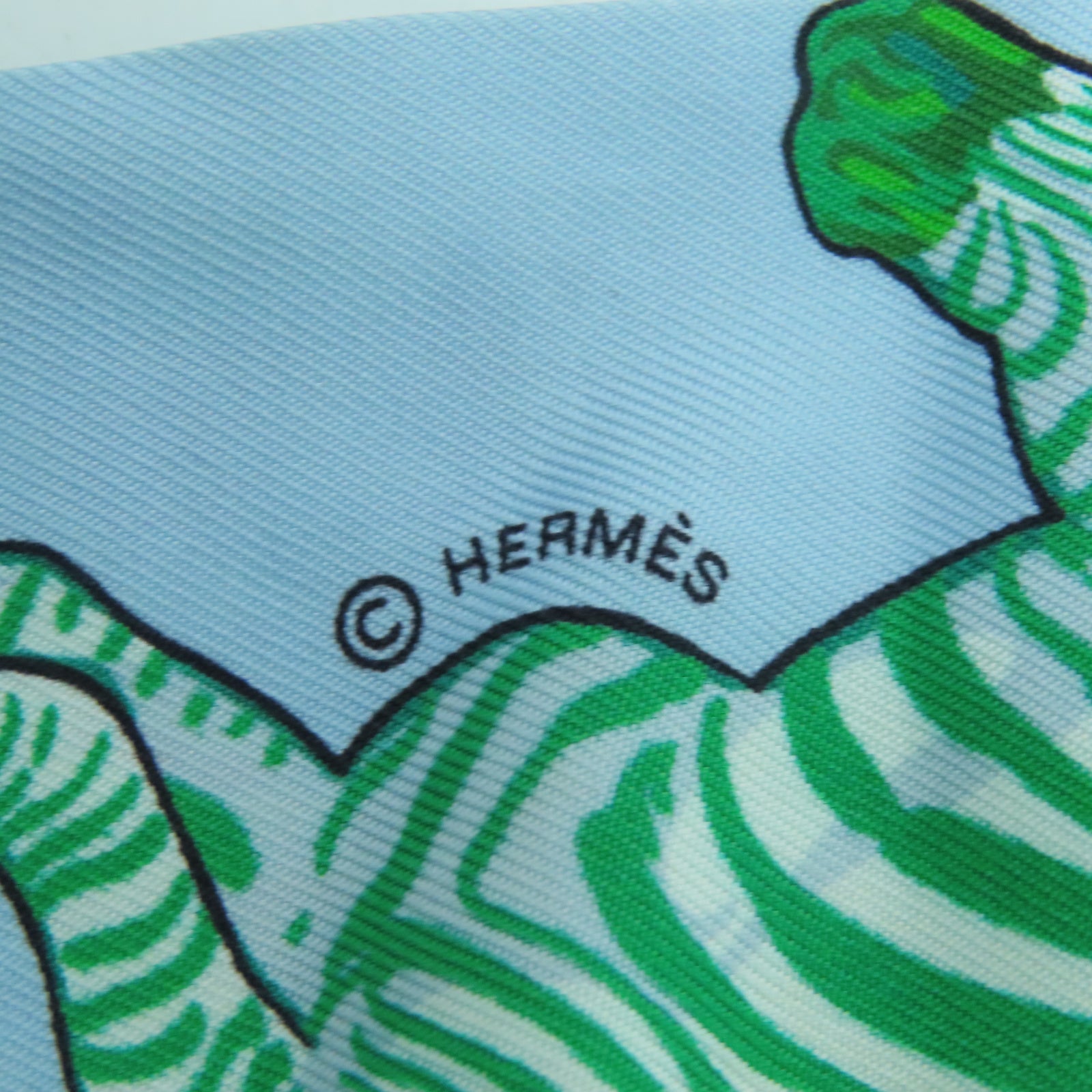HERMES 絲質Twilly絲巾藍色/綠色