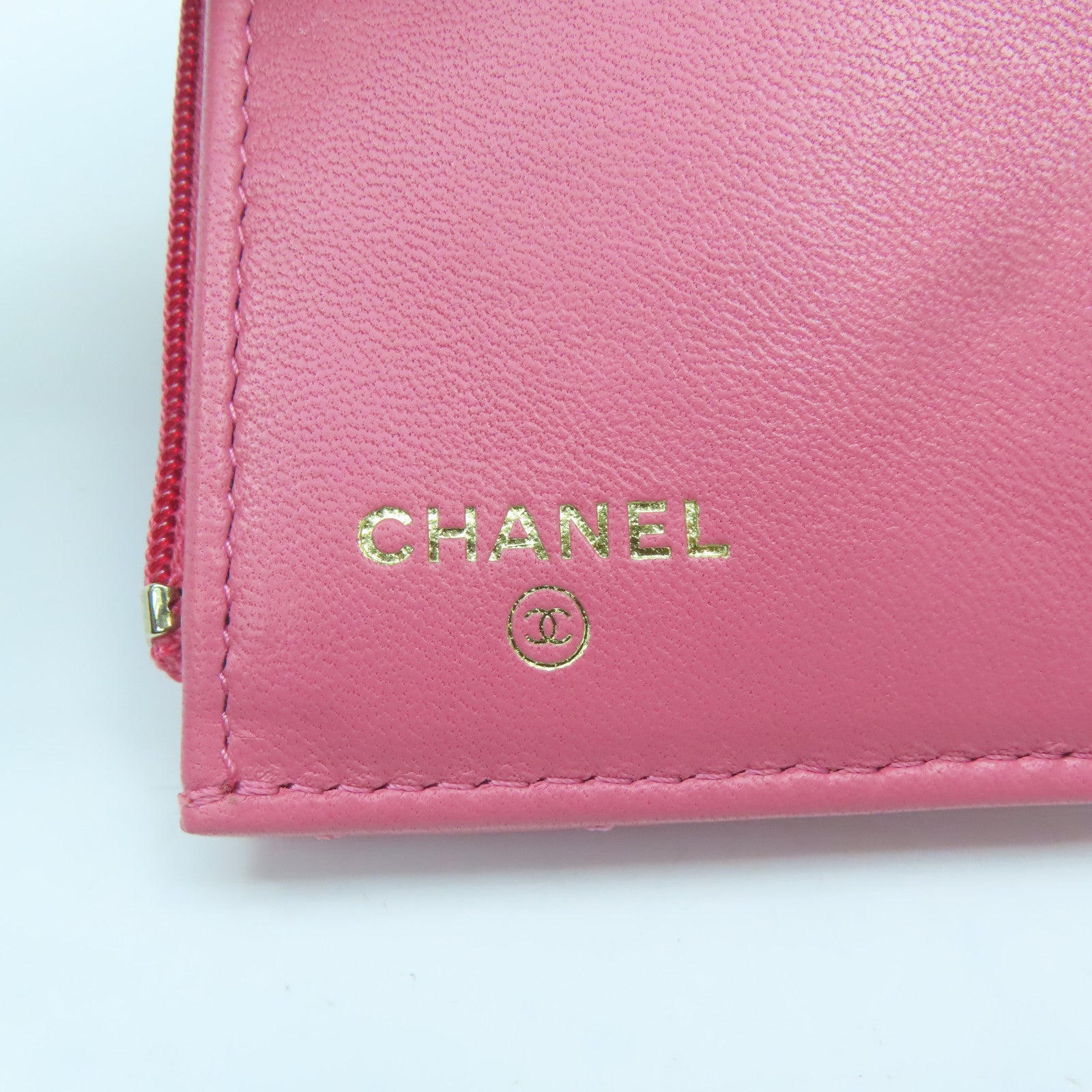 CHANEL 菱格羊皮皮革Wallet金扣钱包粉红色