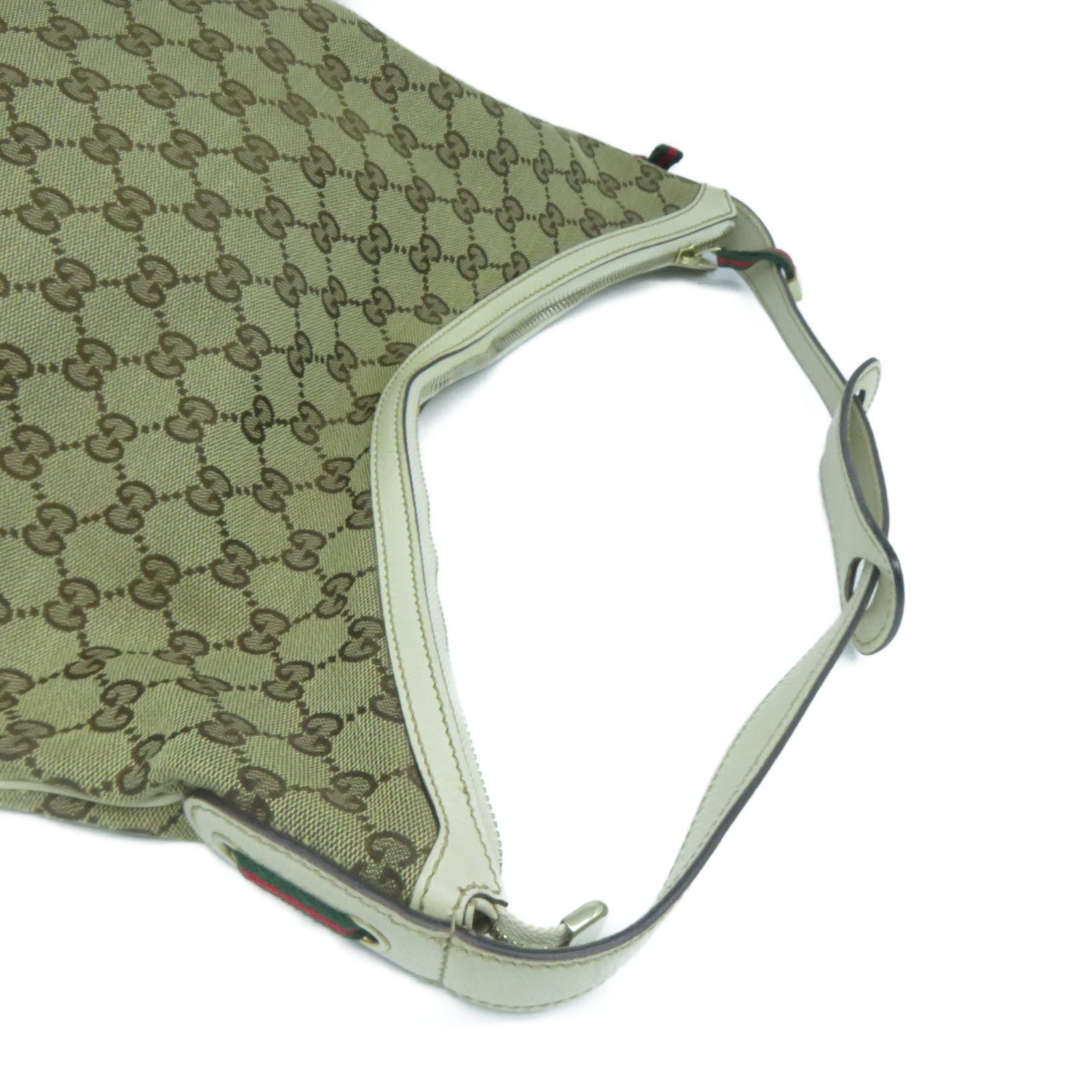 GUCCI 帆布/牛皮皮革Shoulder Bag金扣肩背袋啡色/白色