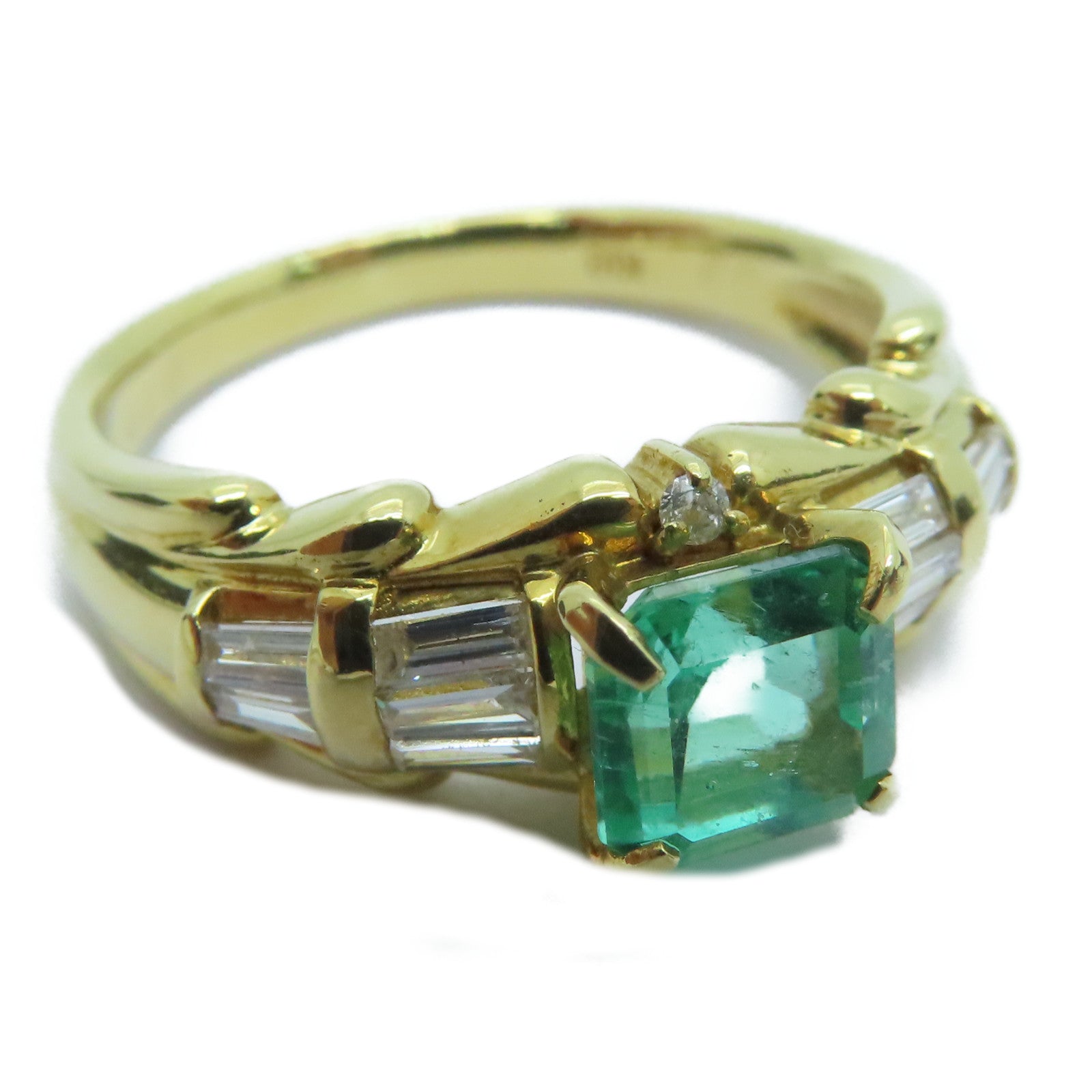 JEWELRY 【激减优惠】18K黄金Emerald Ring 0.70ct绿宝石/0.30ct钻石戒指US#7