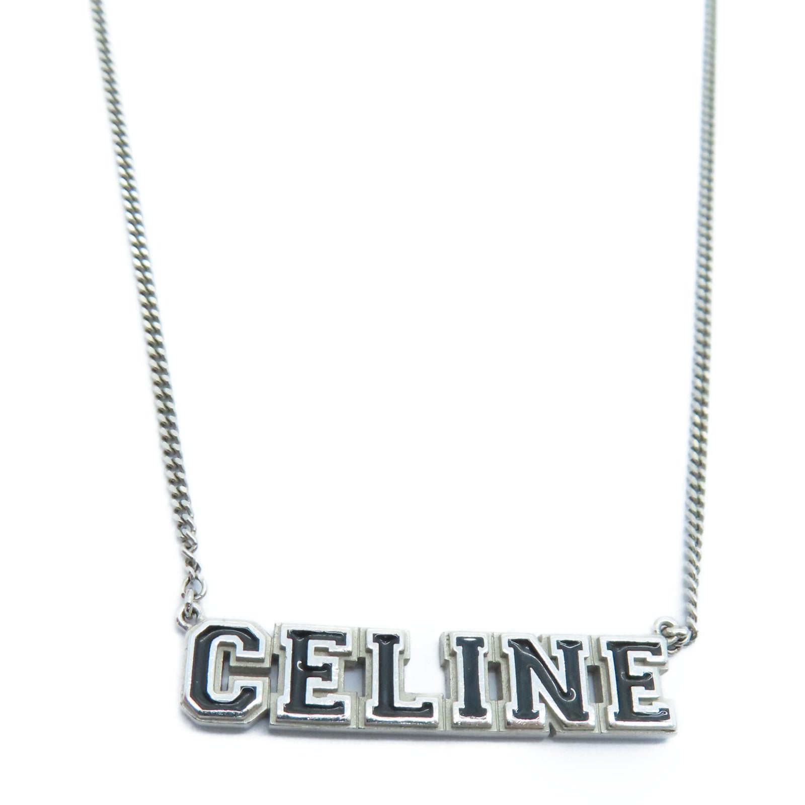 CELINE 925 Sterling Silver Necklace Homme Necklace Silver Buckle Black