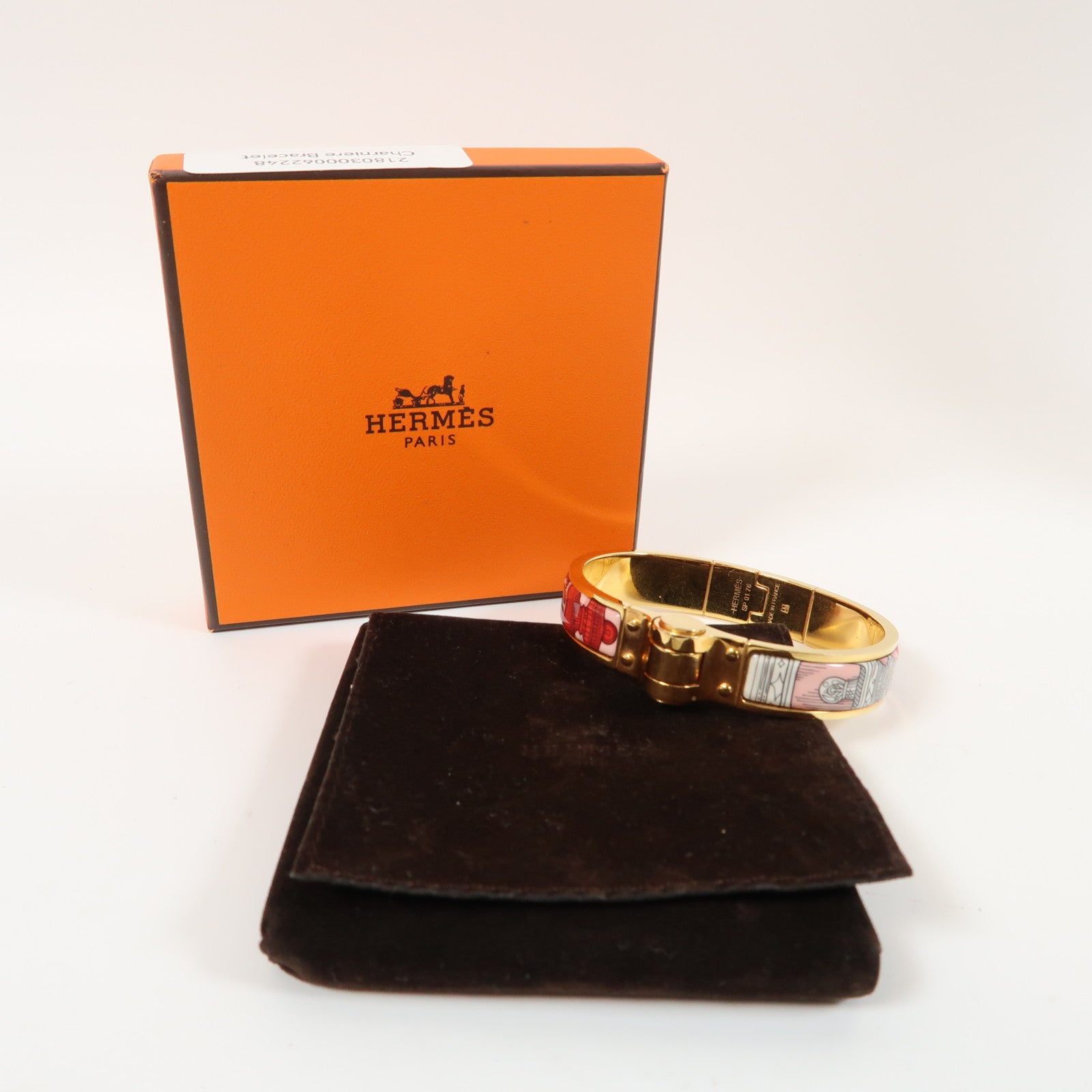 HERMES 金屬Charniere Bracelet金扣手鐲紅色/藍色