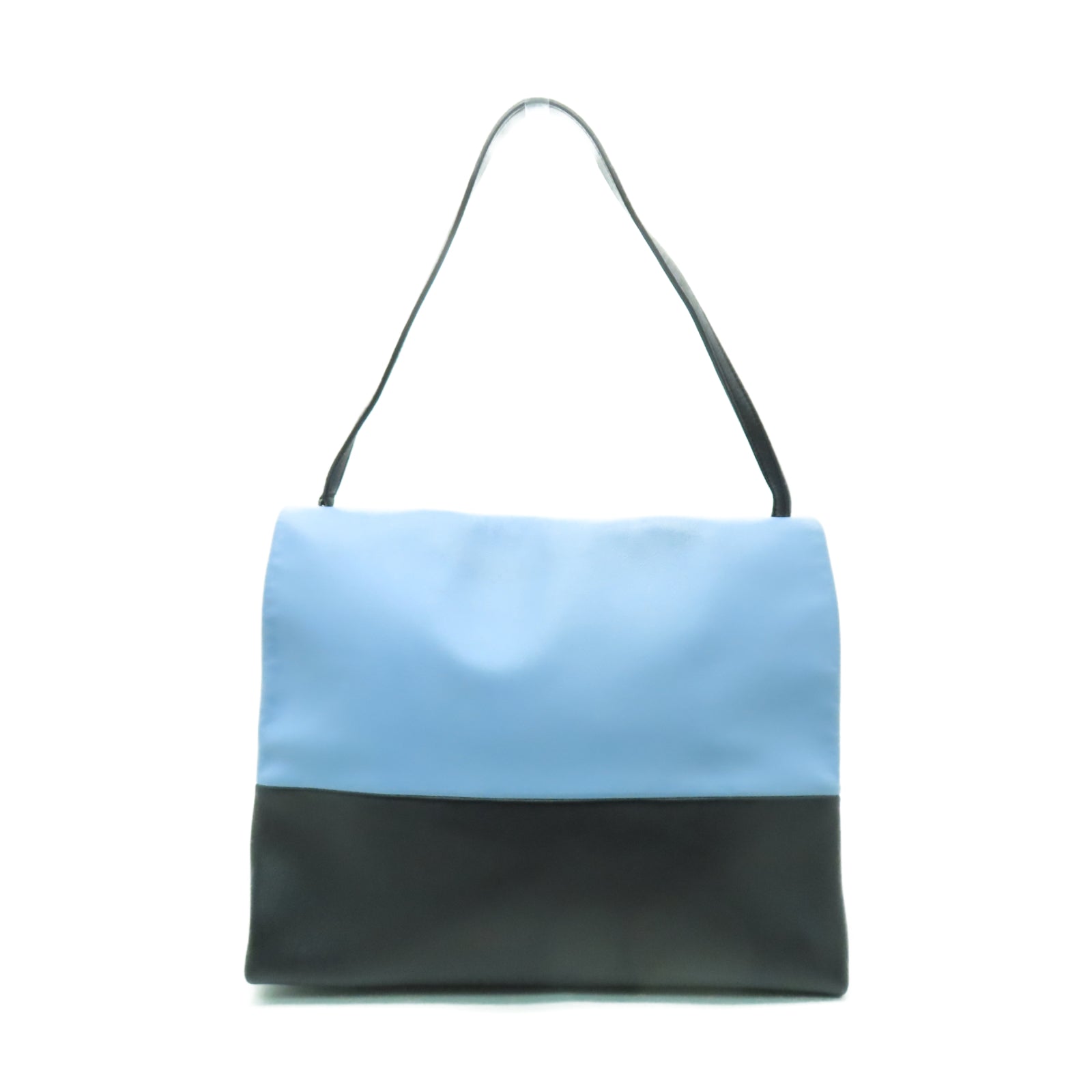 CELINE 牛皮皮革All Soft Bag銀扣肩背袋淺藍色/黑色