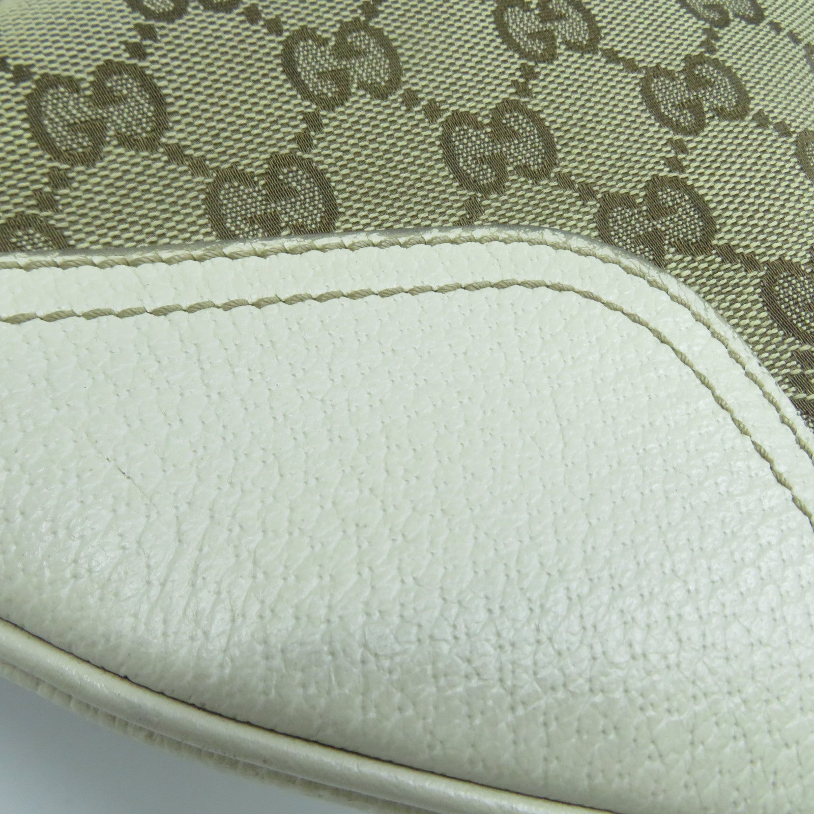 GUCCI 帆布/牛皮皮革Shoulder Bag金扣肩背袋啡色/白色