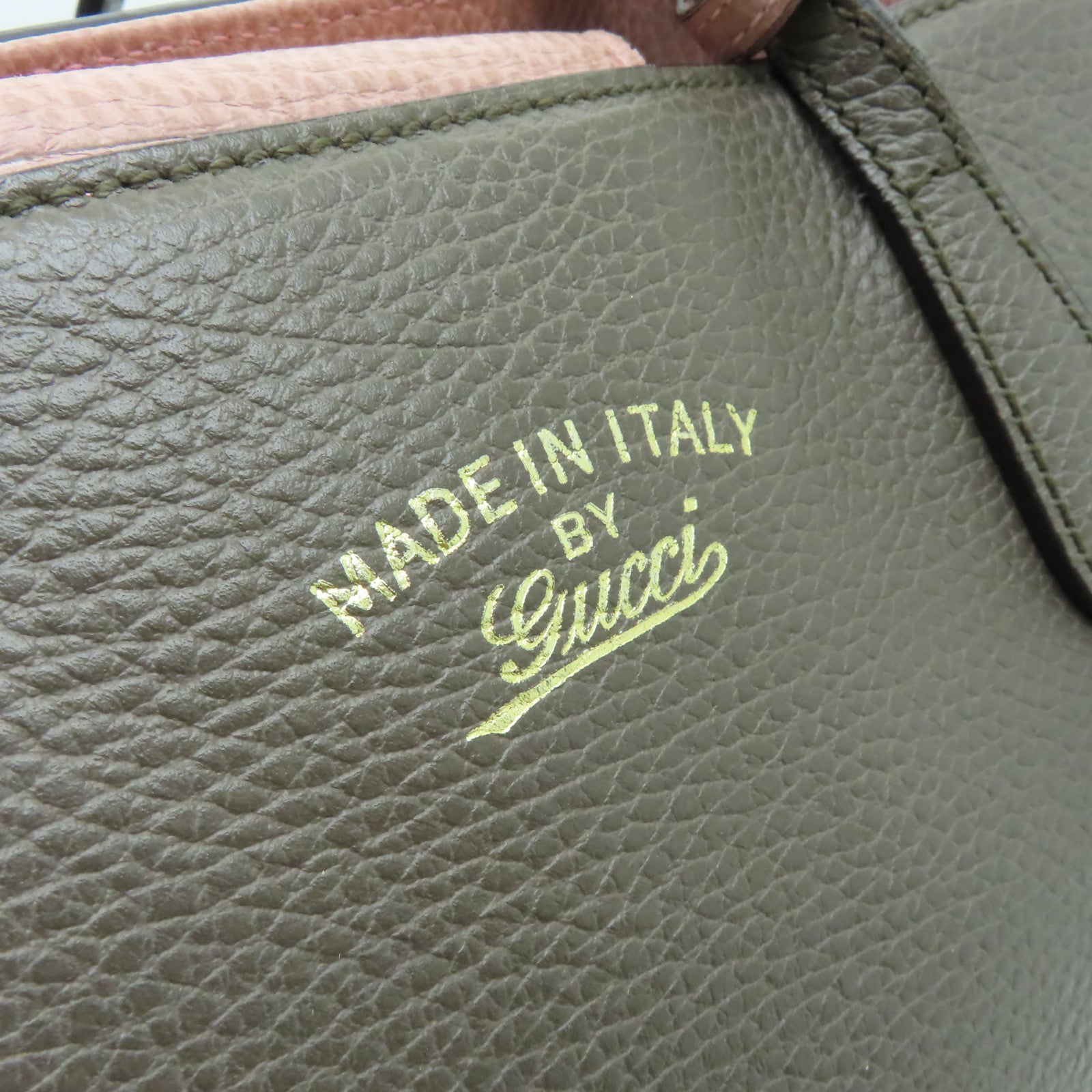 GUCCI 牛皮皮革Tote Bag金扣手挽袋啡色/粉紅色