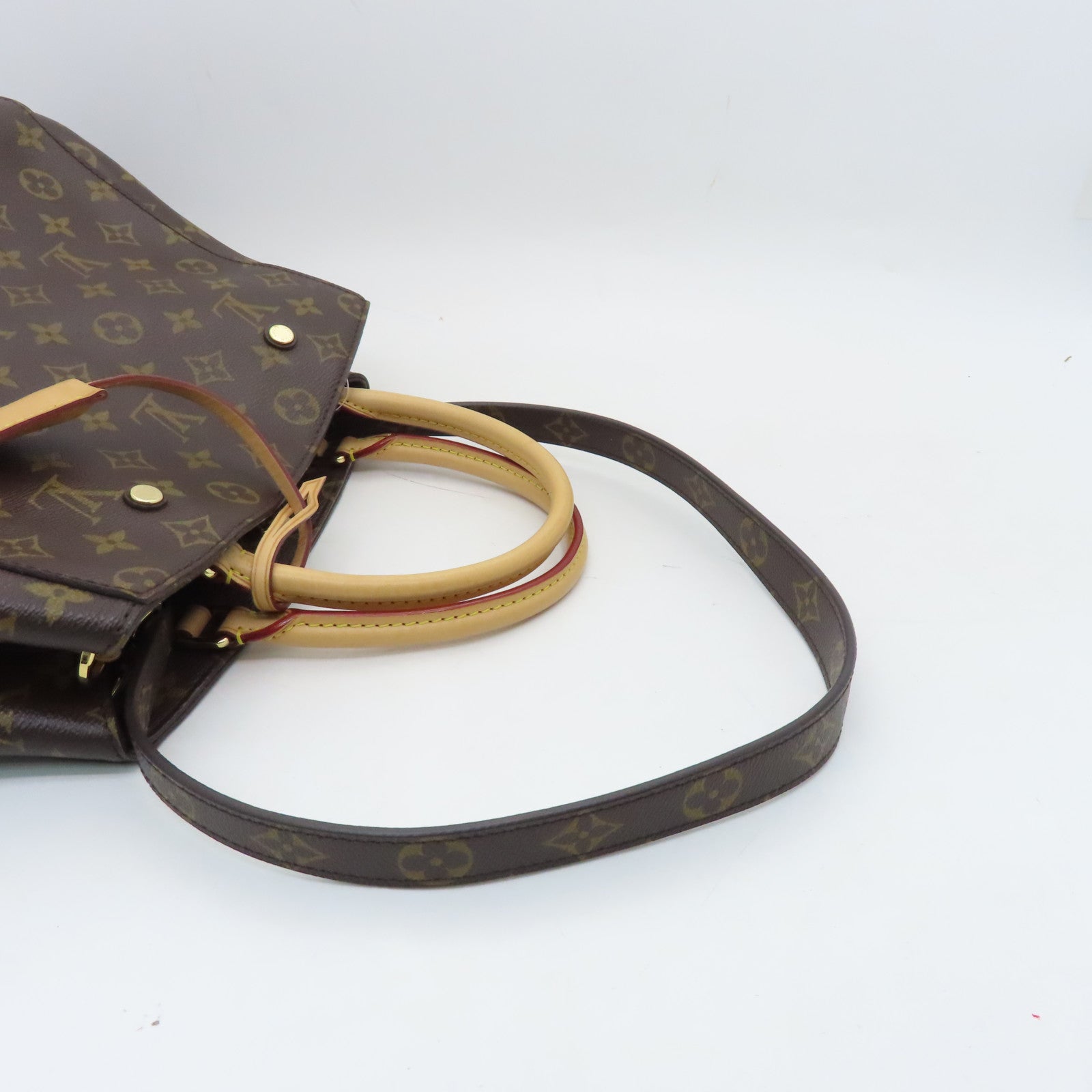 LOUIS VUITTON Monogram Montaigne MM gold buckle handle shoulder bag brown