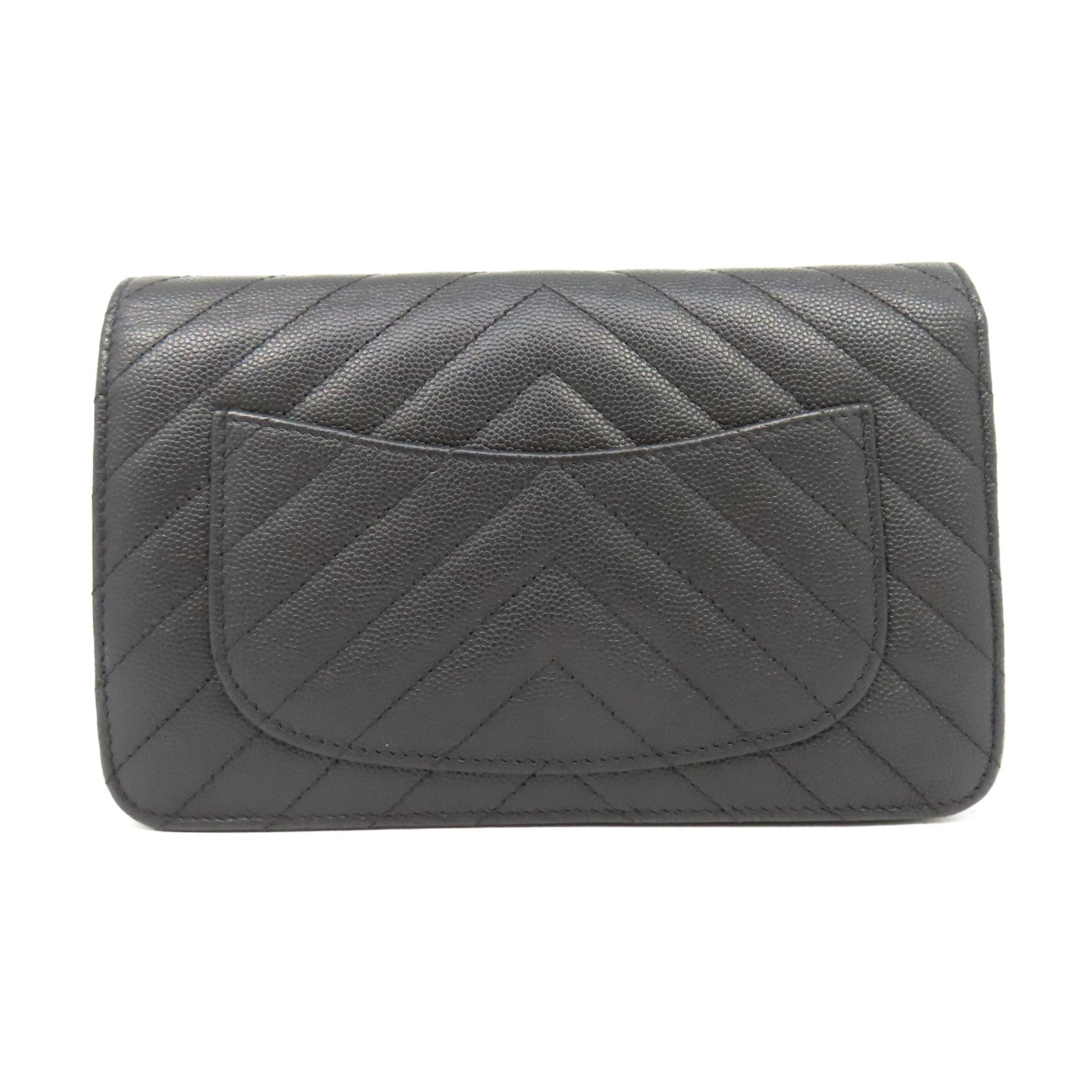 CHANEL 斜紋Caviar皮革WOC Wallet On Chain銀扣鏈帶肩背袋黑色