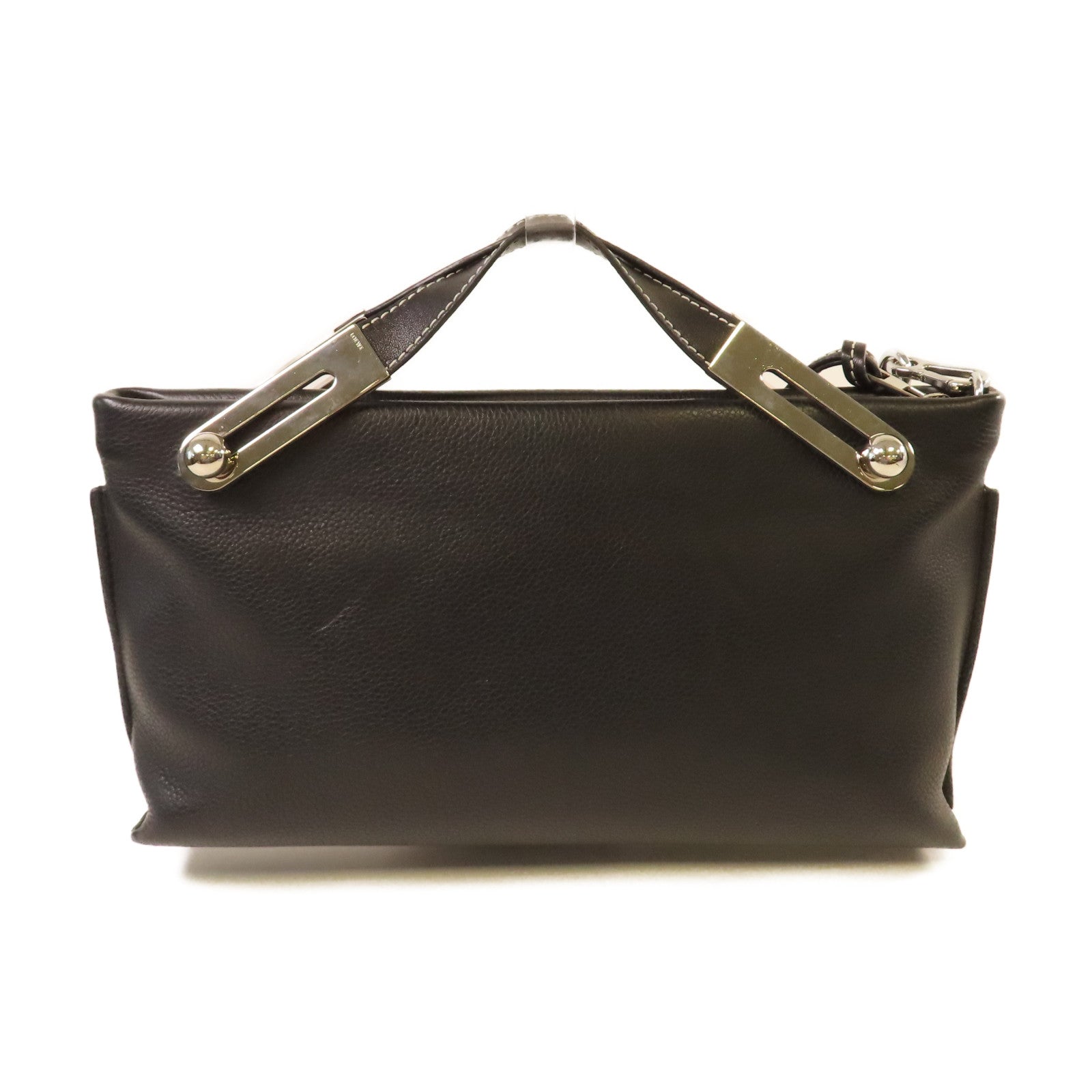LOEWE 牛皮皮革2Way Shoulder Bag銀扣手挽肩背兩用袋黑色