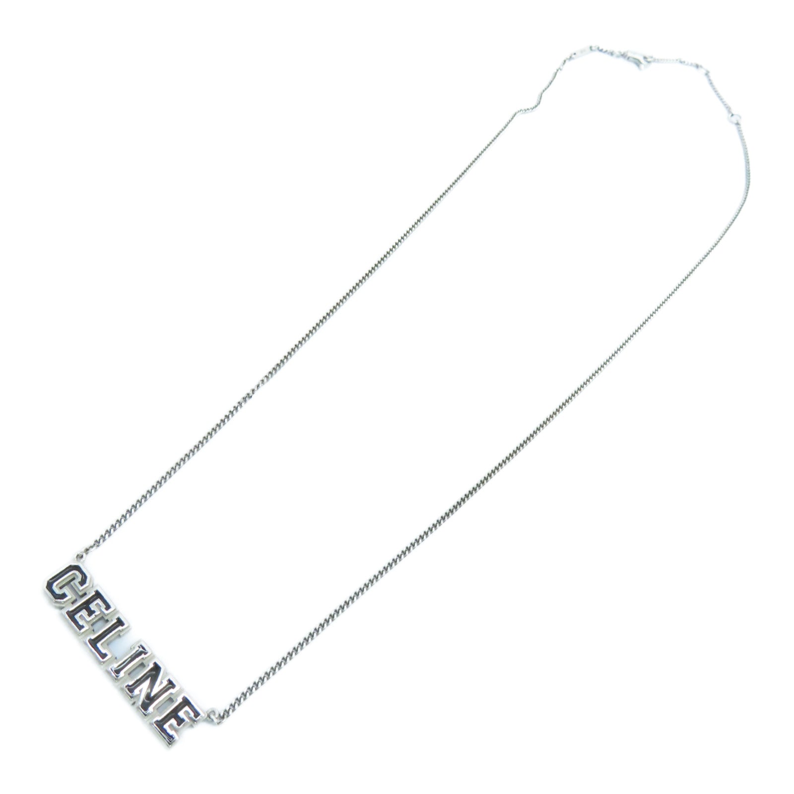 CELINE 925 Sterling Silver Necklace Homme Necklace Silver Buckle Black