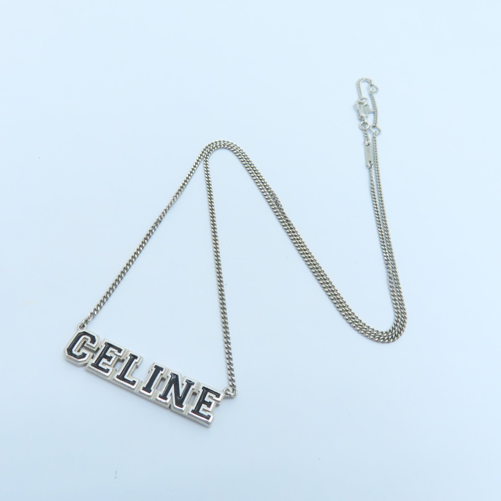 CELINE 925 Sterling Silver Necklace Homme Necklace Silver Buckle Black