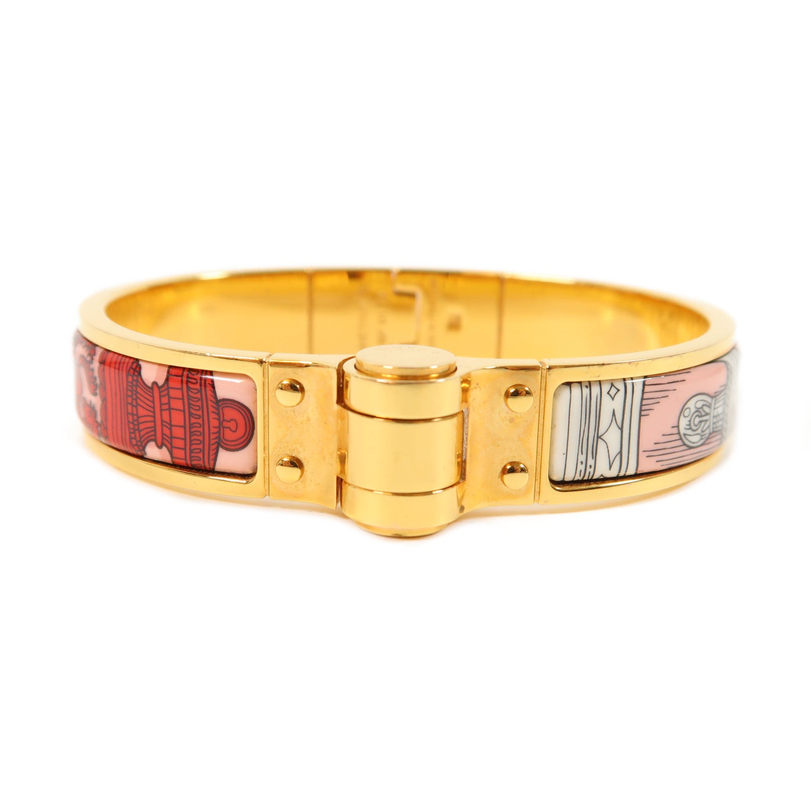 HERMES 金屬Charniere Bracelet金扣手鐲紅色/藍色