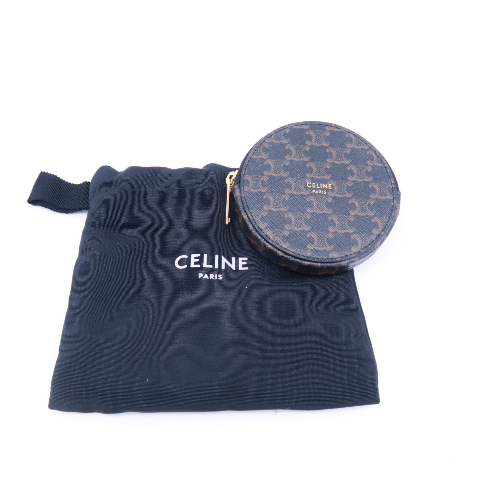 CELINE 【激減優惠】塗層帆布Round Pouch金扣零錢包啡色