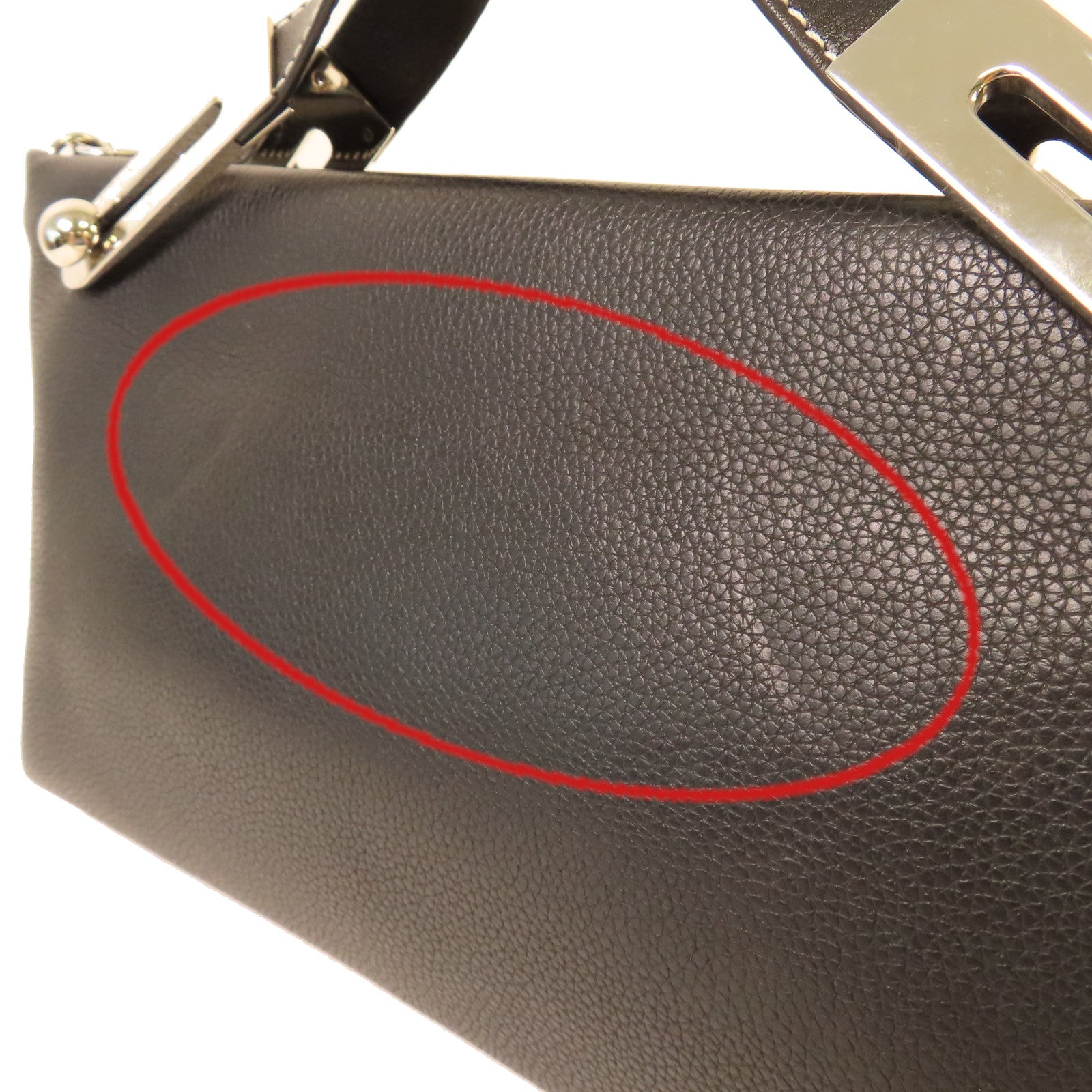 LOEWE 牛皮皮革2Way Shoulder Bag銀扣手挽肩背兩用袋黑色