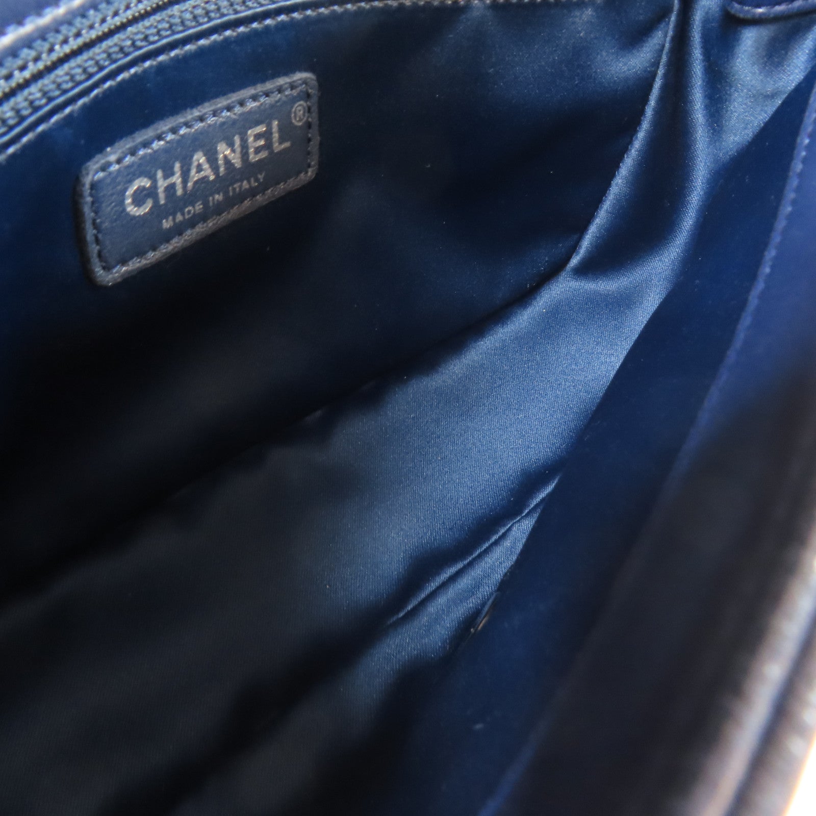 CHANEL 斜紋羊皮皮革Chain Shoulder銀扣鏈帶肩背袋藍色