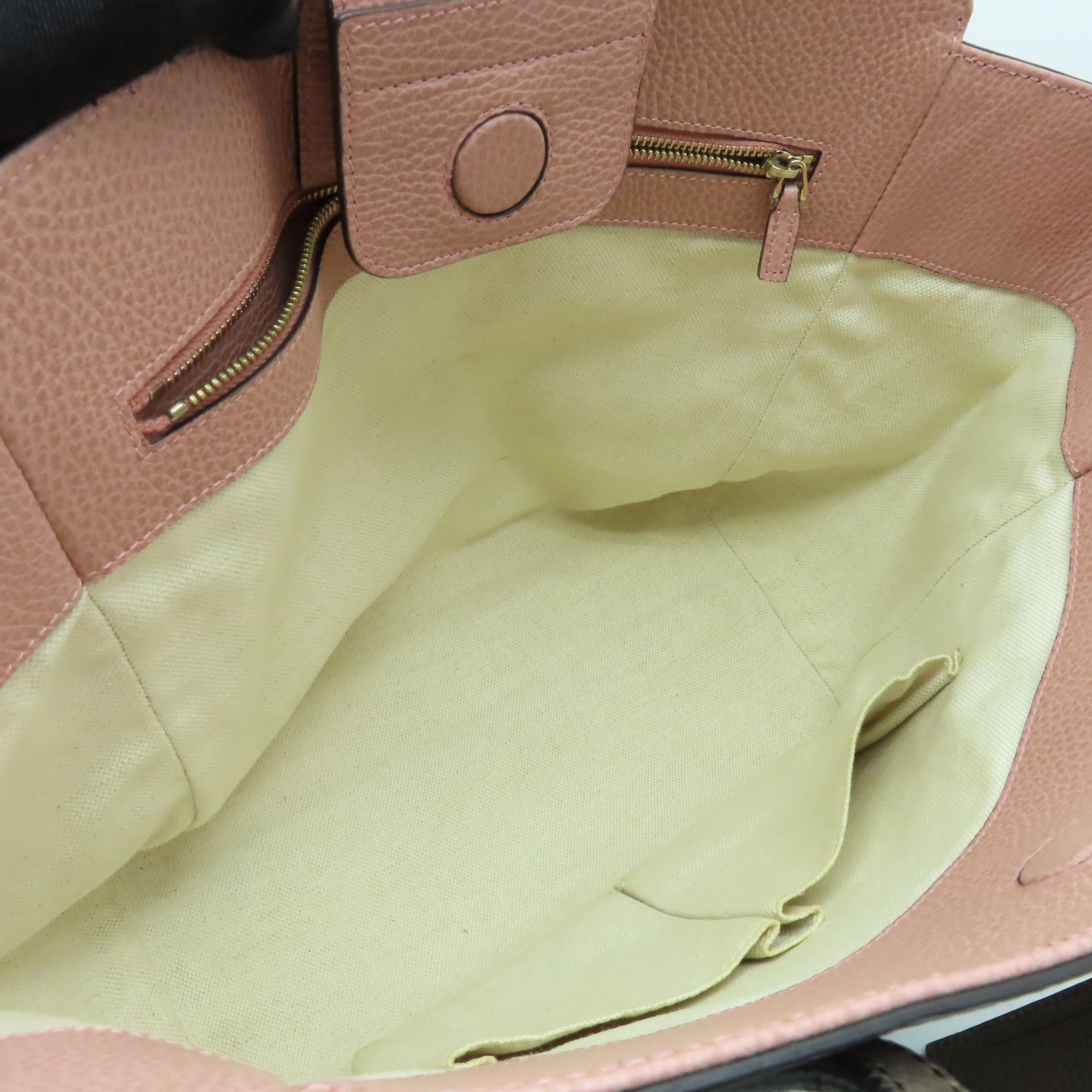 GUCCI 牛皮皮革Tote Bag金扣手挽袋啡色/粉紅色