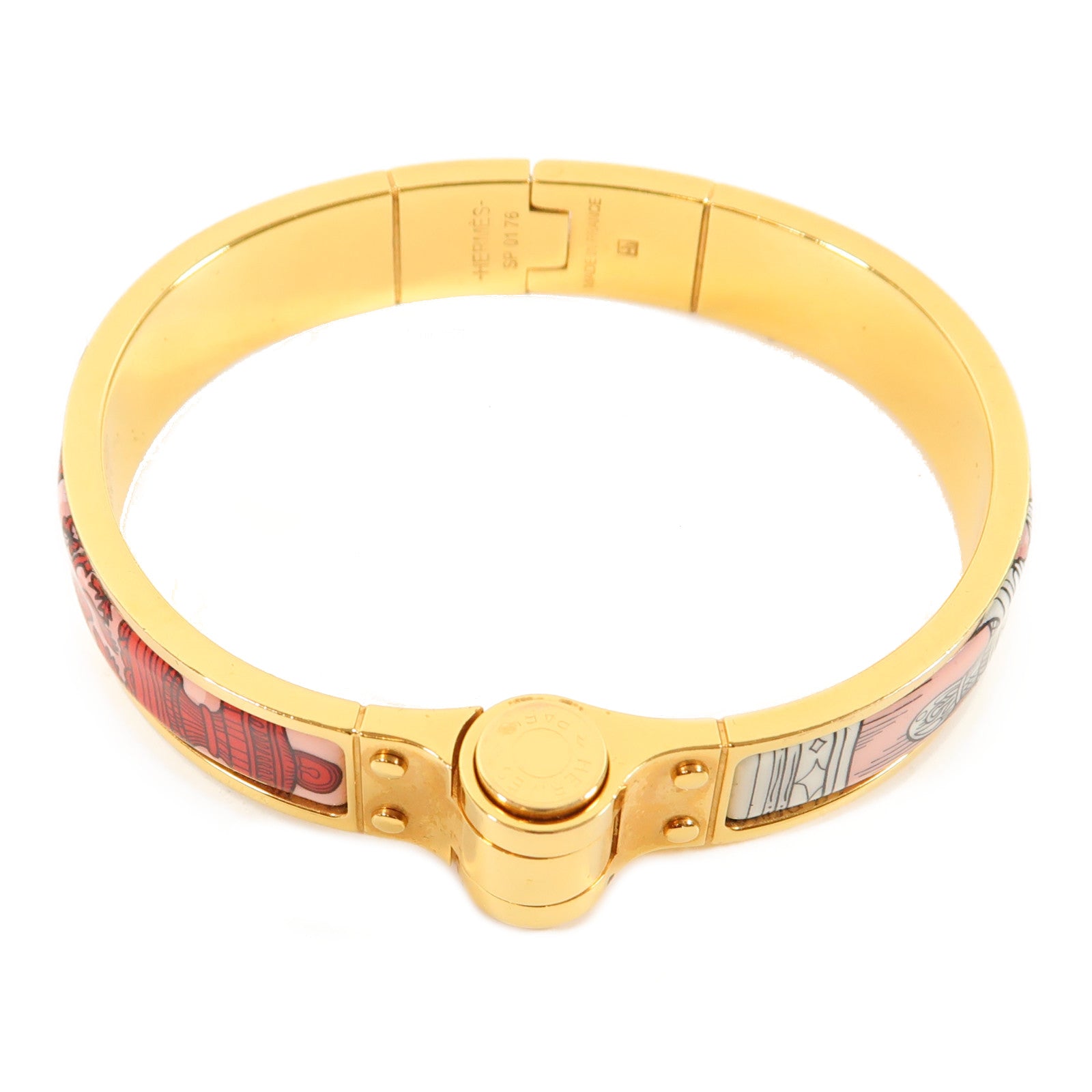 HERMES 金屬Charniere Bracelet金扣手鐲紅色/藍色