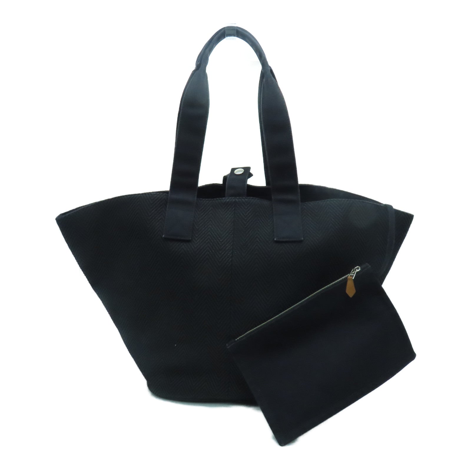 HERMES 帆布Tote Bag银扣手挽袋黑色