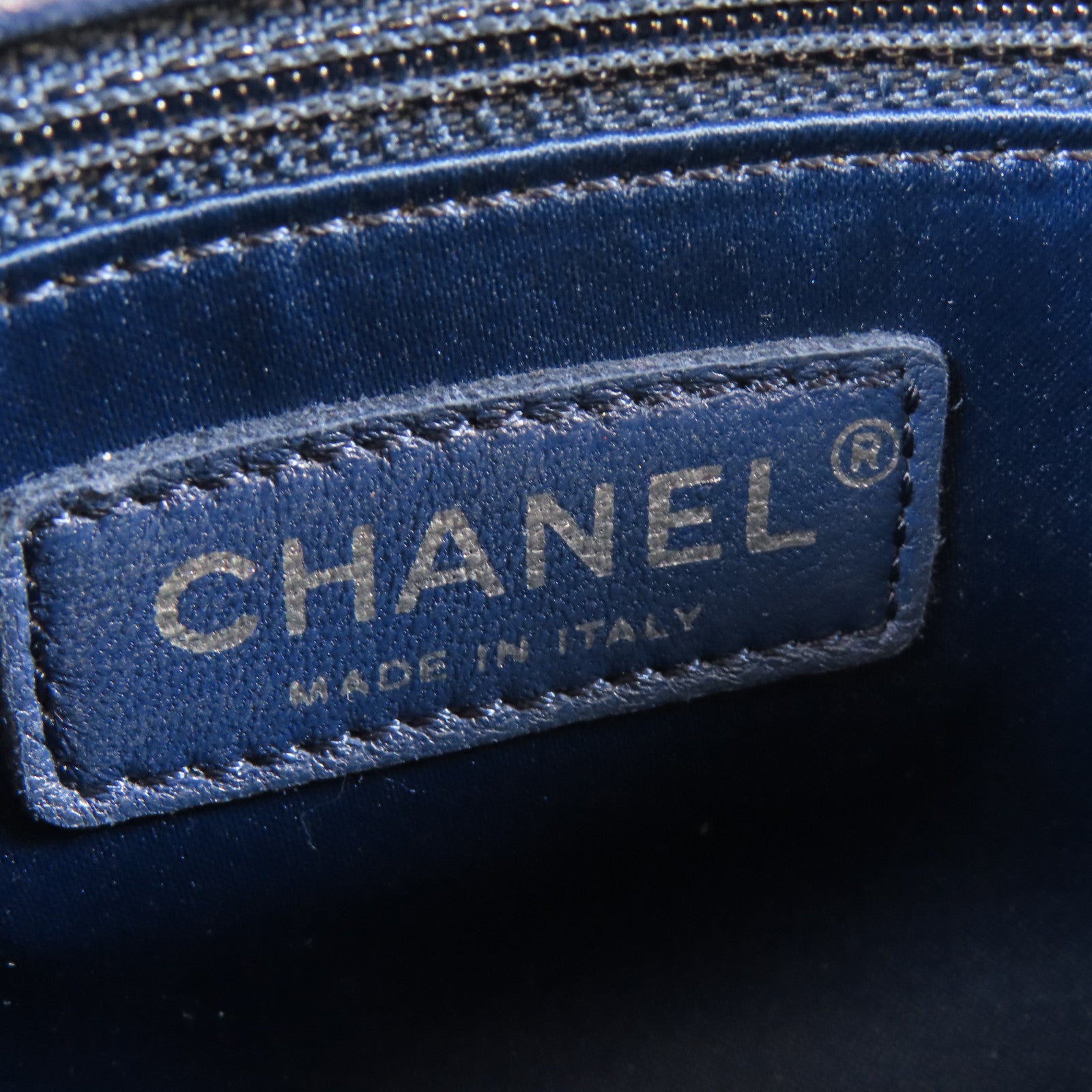 CHANEL 斜紋羊皮皮革Chain Shoulder銀扣鏈帶肩背袋藍色