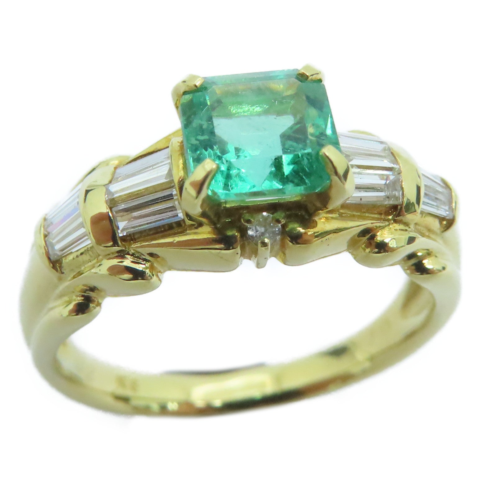 JEWELRY 【激减优惠】18K黄金Emerald Ring 0.70ct绿宝石/0.30ct钻石戒指US#7