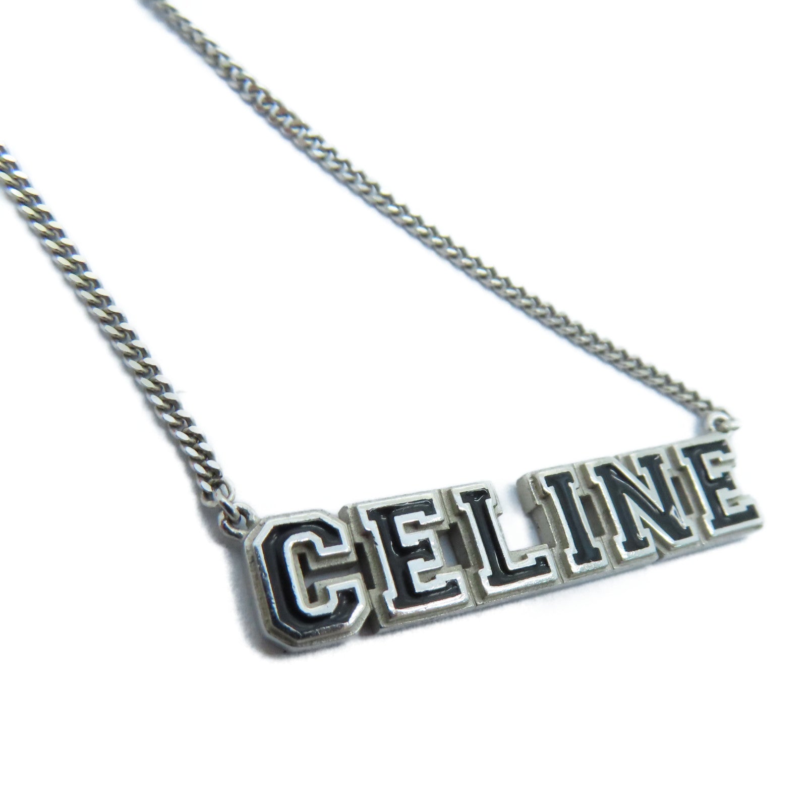 CELINE 925 Sterling Silver Necklace Homme Necklace Silver Buckle Black