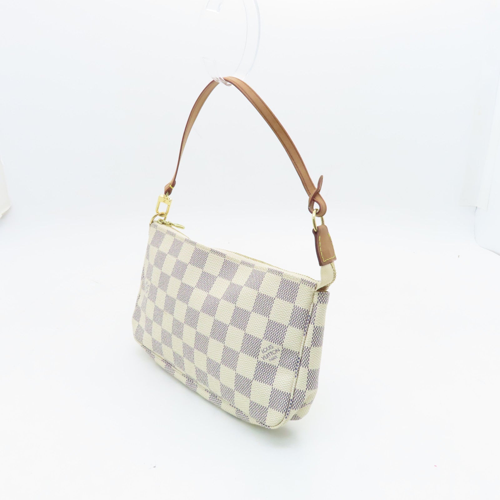 LOUIS VUITTON Damier Azur Pochette Accessories Gold Buckle Shoulder Bag White