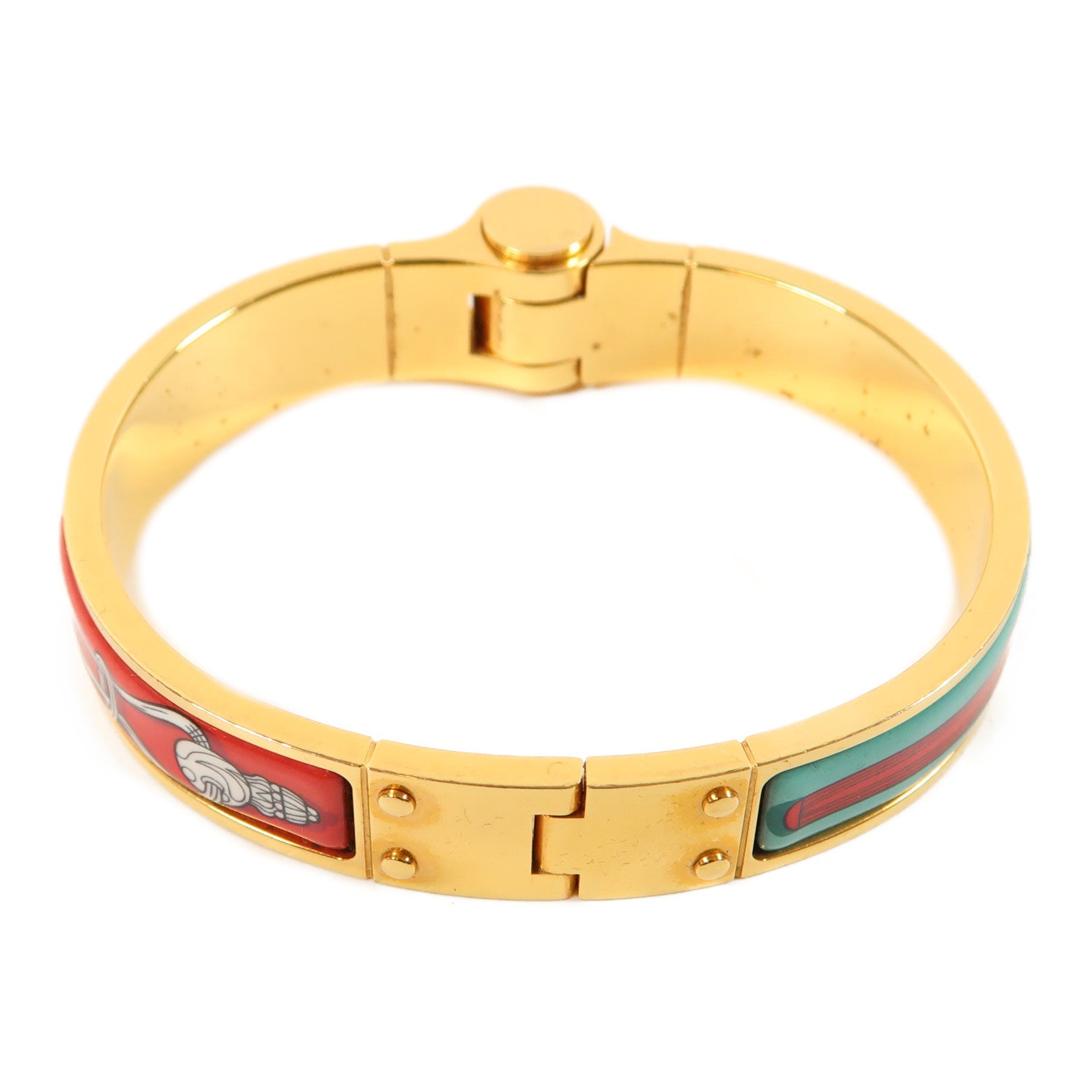 HERMES 金屬Charniere Bracelet金扣手鐲紅色/藍色