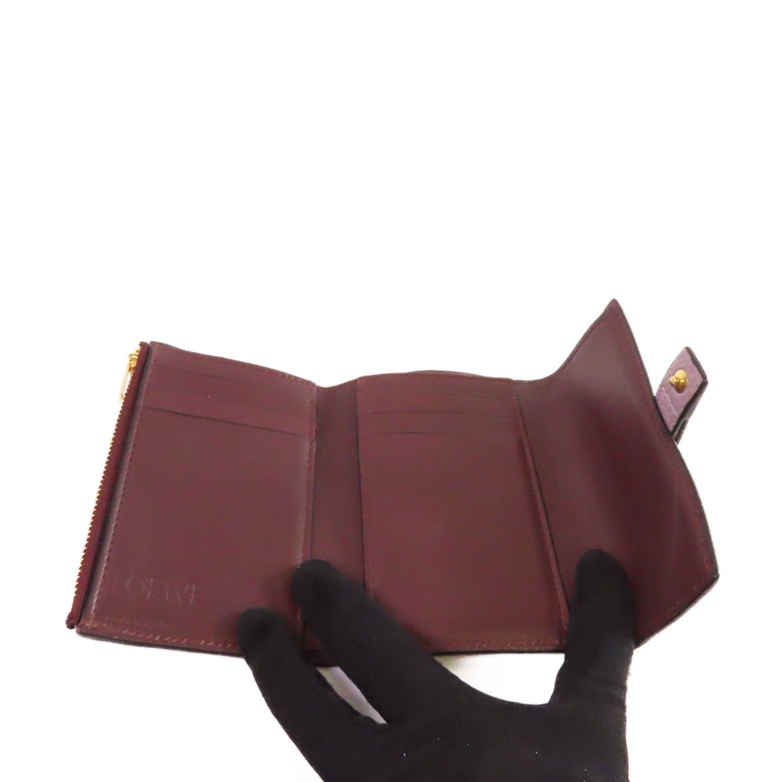 LOEWE 牛皮皮革Vertical Small wallet金扣短錢包紫色