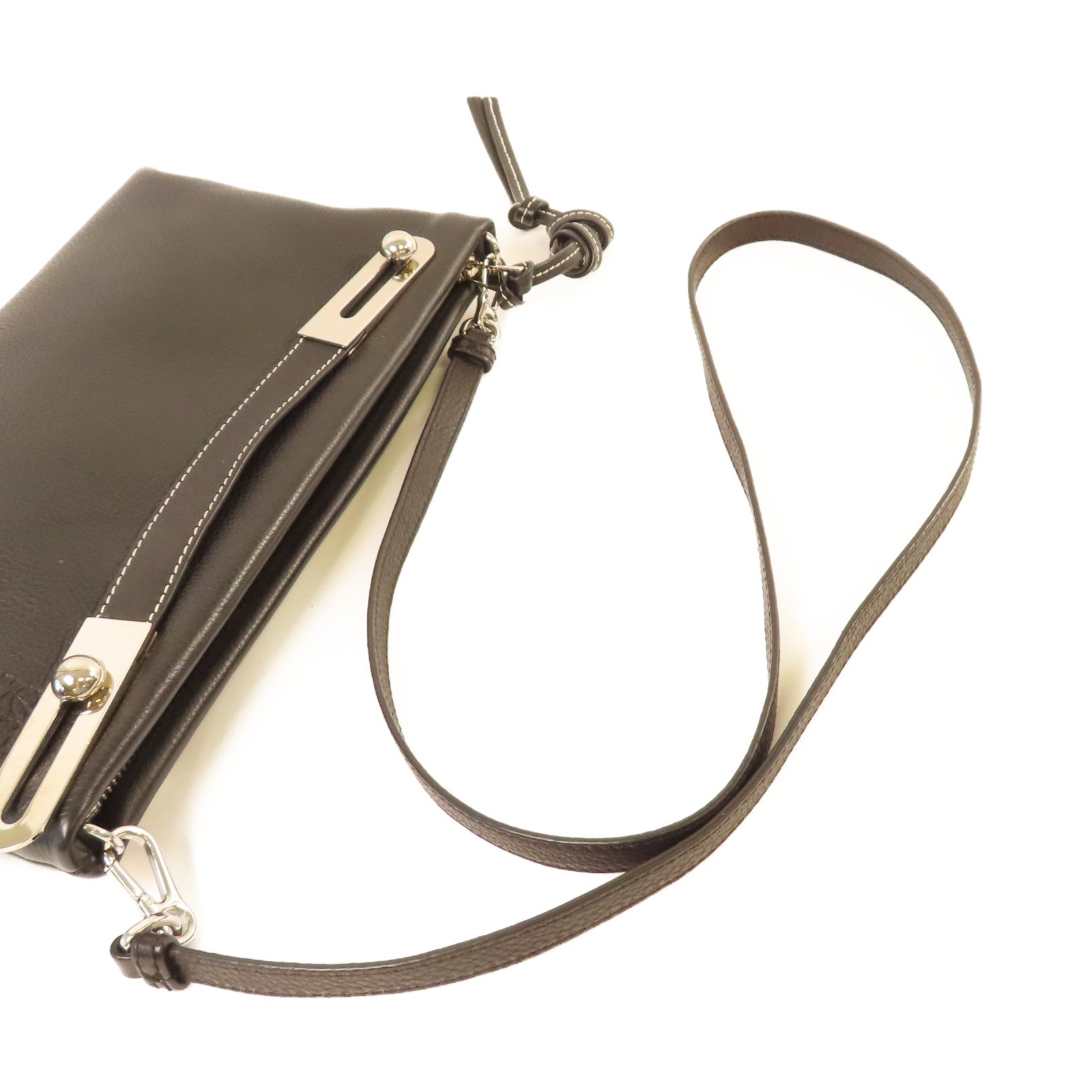 LOEWE 牛皮皮革2Way Shoulder Bag銀扣手挽肩背兩用袋黑色
