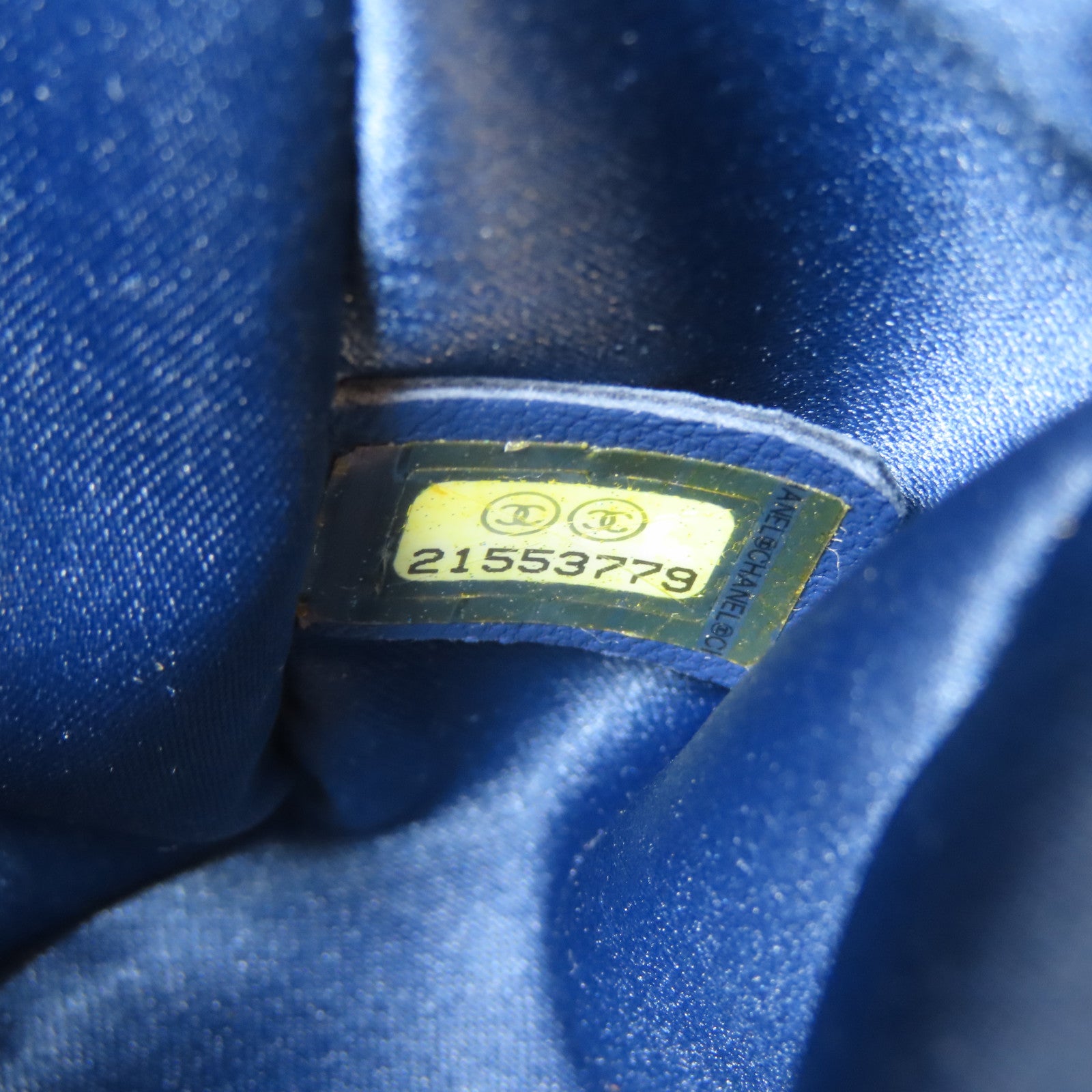CHANEL 斜紋羊皮皮革Chain Shoulder銀扣鏈帶肩背袋藍色