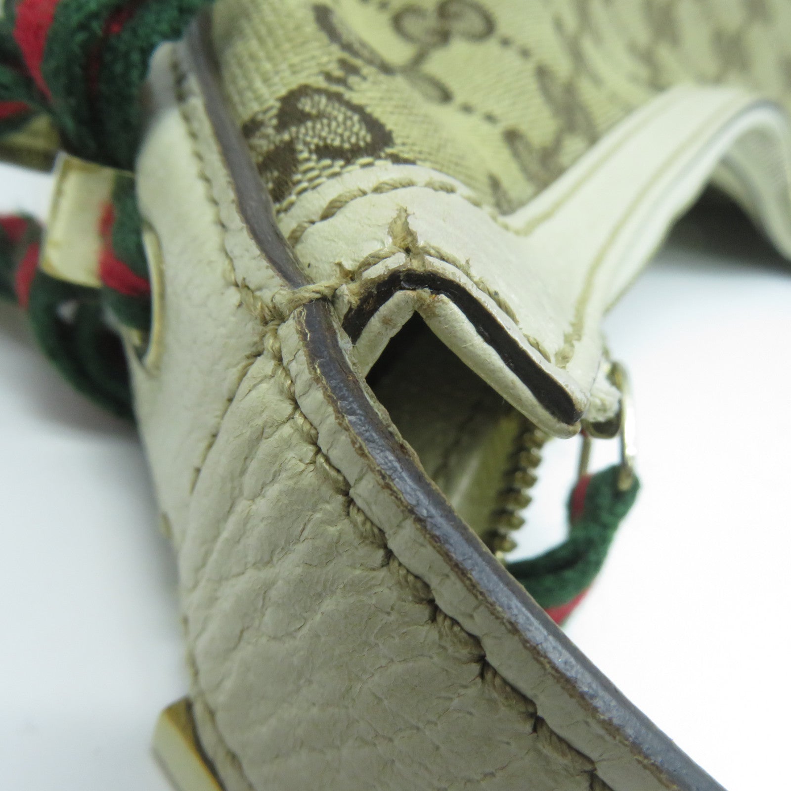 GUCCI 帆布/牛皮皮革Shoulder Bag金扣肩背袋啡色/白色