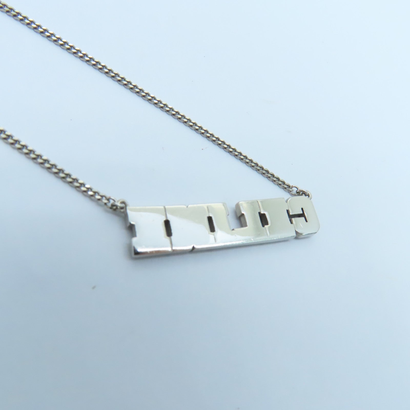 CELINE 925 Sterling Silver Necklace Homme Necklace Silver Buckle Black