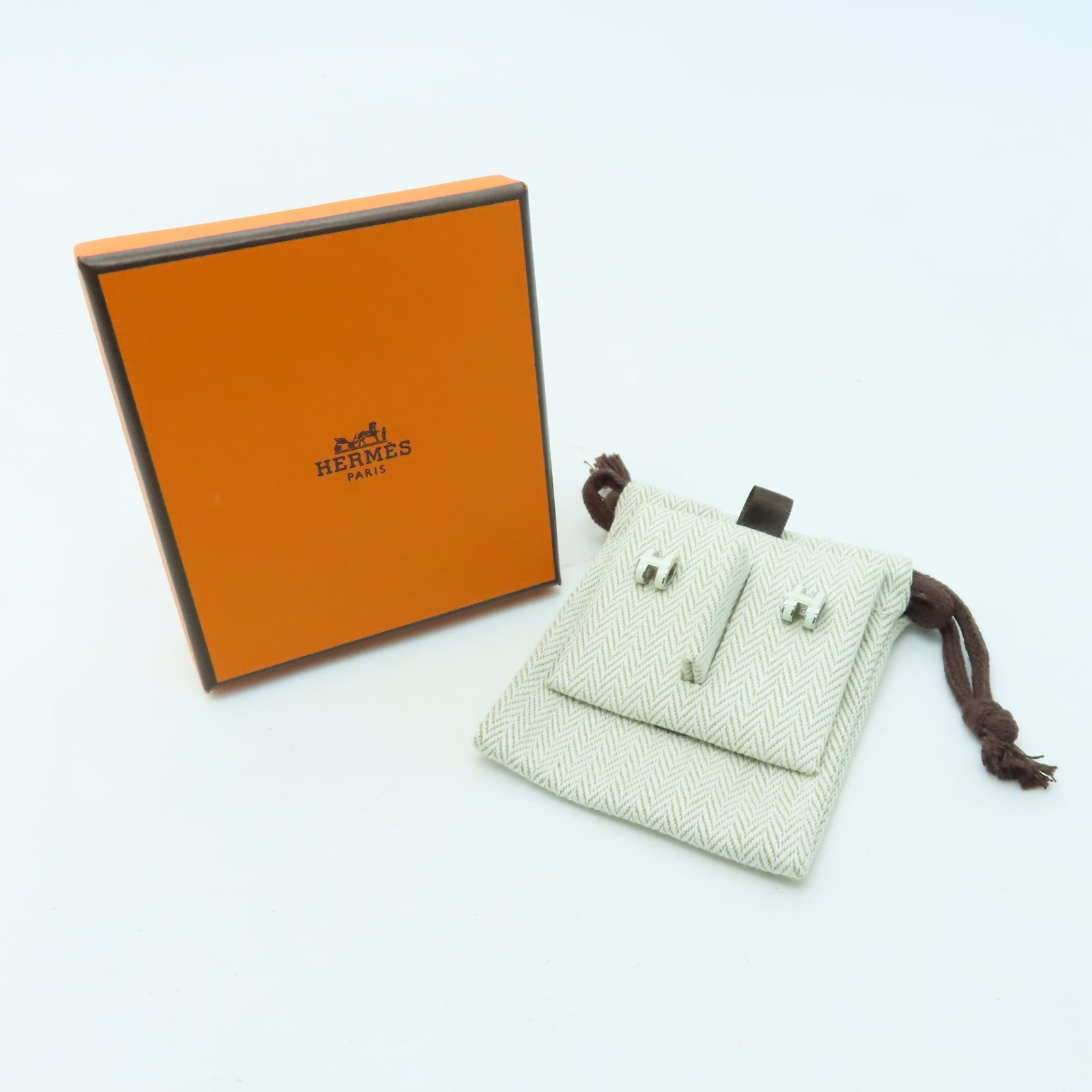 HERMES 金屬Pop H Earrings耳環白色/銀色