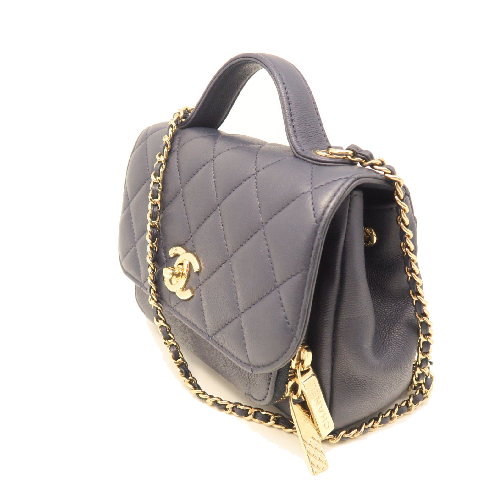 CHANEL rhombic cowhide leather Chain Shoulder gold buckle chain shoulder bag blue