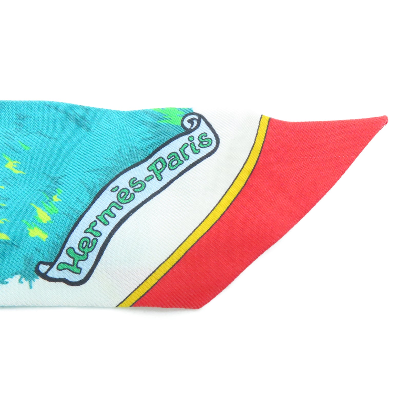 HERMES 絲質Twilly絲巾藍色/綠色