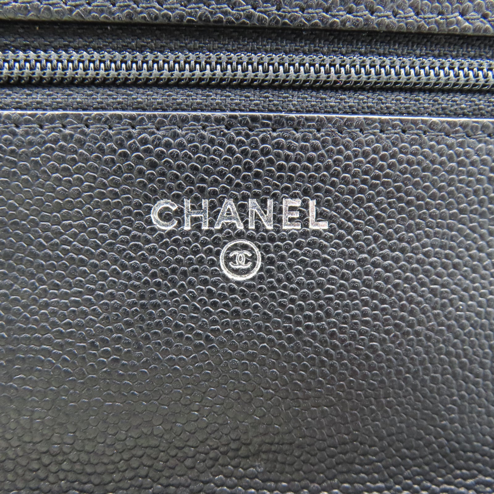 CHANEL 斜紋Caviar皮革WOC Wallet On Chain銀扣鏈帶肩背袋黑色