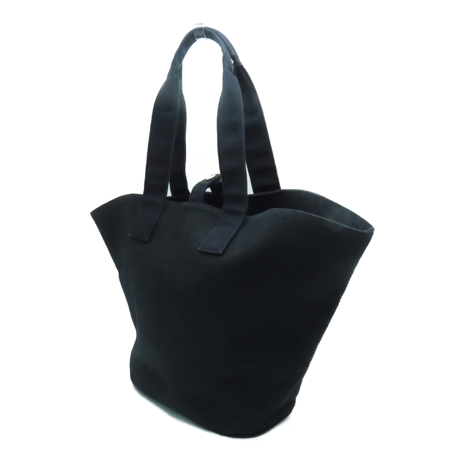 HERMES 帆布Tote Bag银扣手挽袋黑色