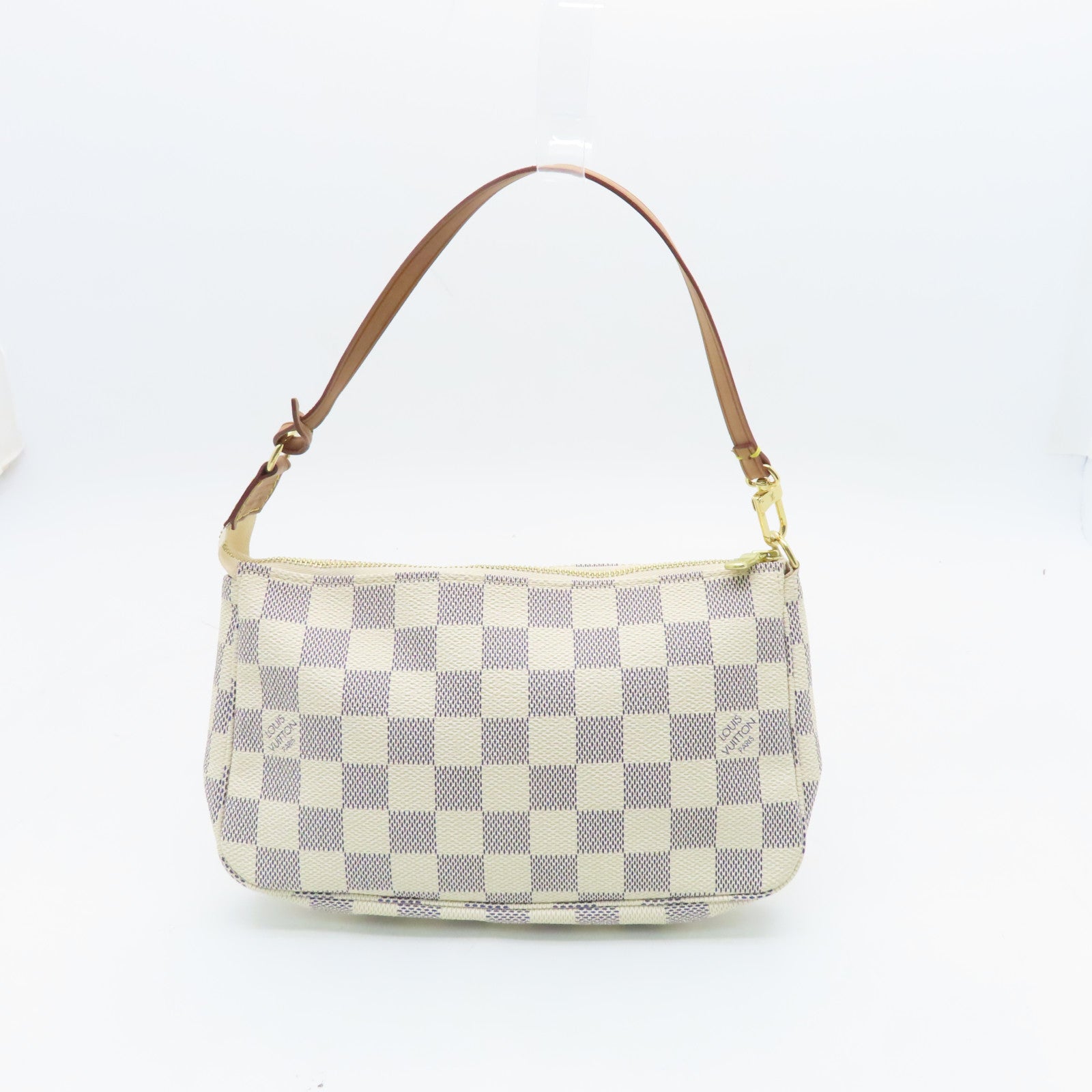 LOUIS VUITTON Damier Azur Pochette Accessories Gold Buckle Shoulder Bag White
