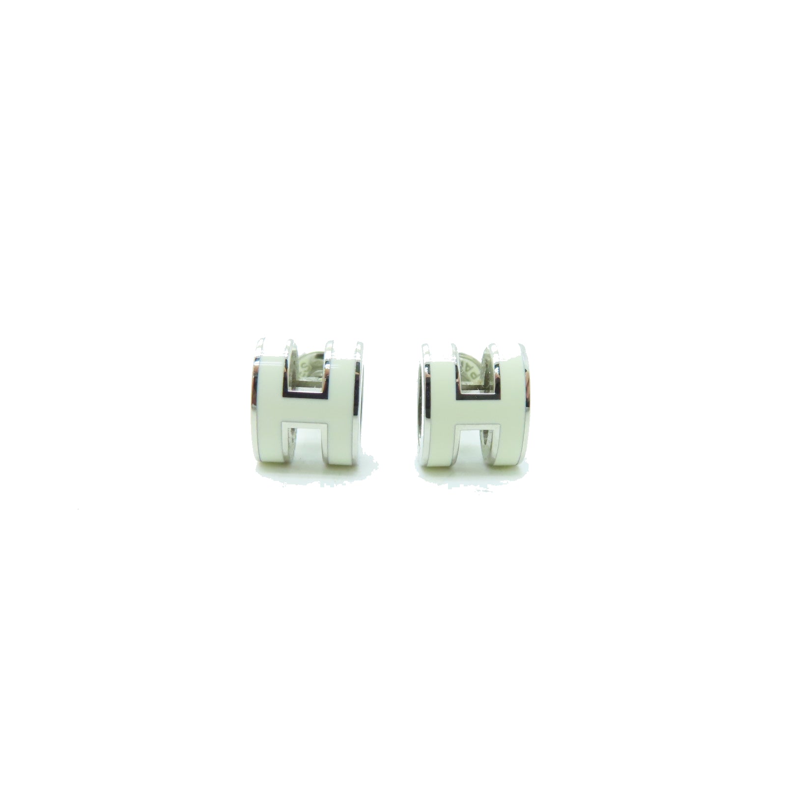 HERMES 金屬Pop H Earrings耳環白色/銀色