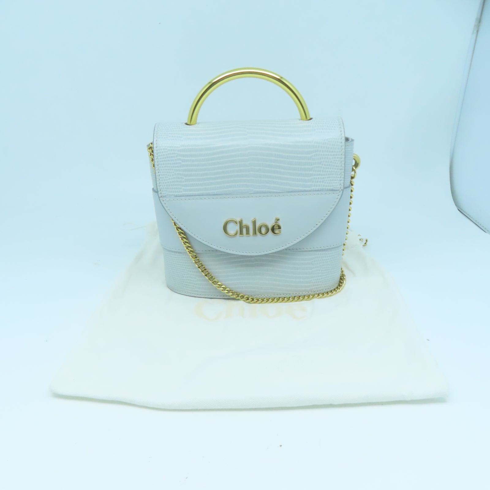 Chloe 牛皮皮革Shoulder Bag金扣鏈帶肩背袋灰色